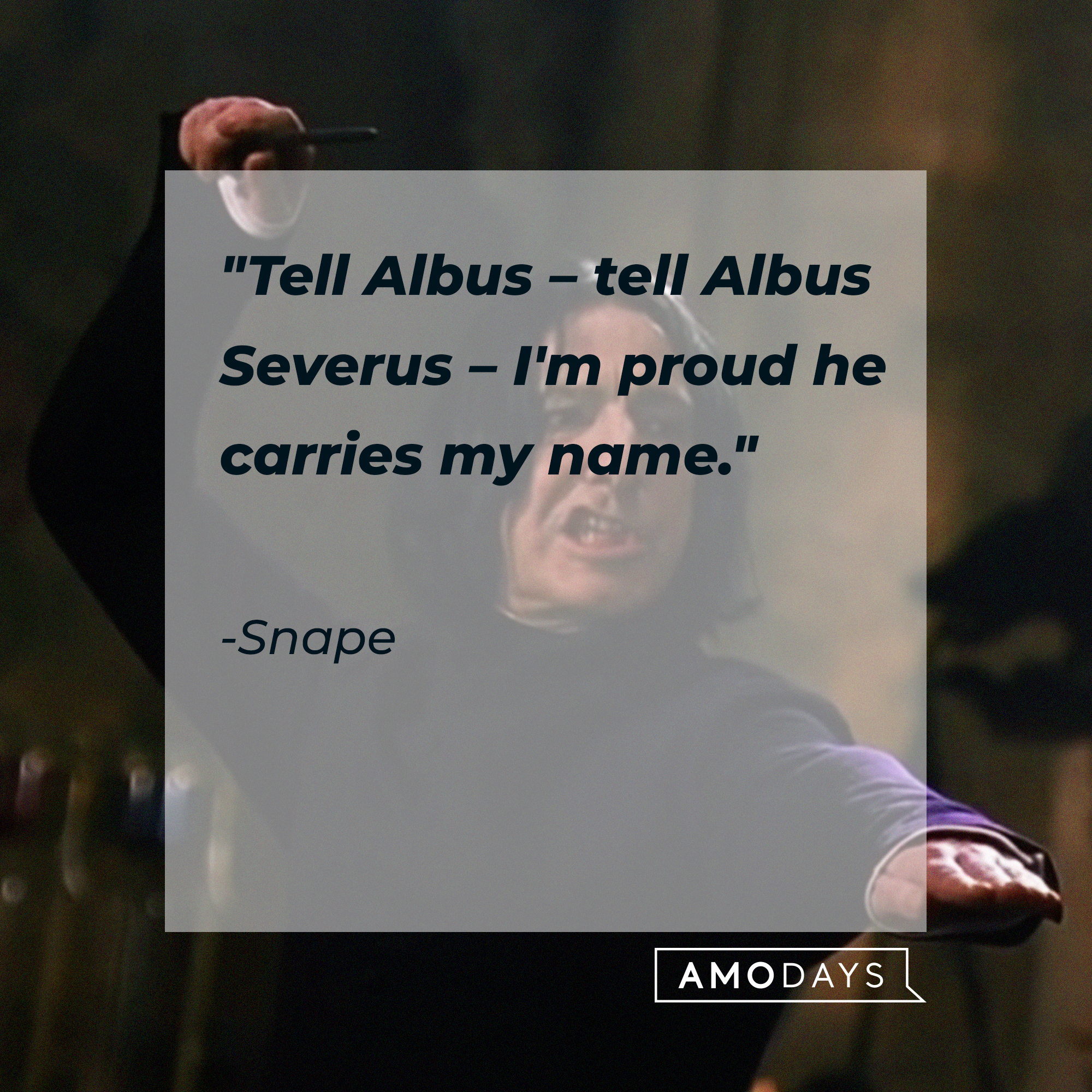A photo of Severus Snape with his quote, "Tell Albus – tell Albus Severus – I'm proud he carries my name" | Source: YouTube/harrypotter