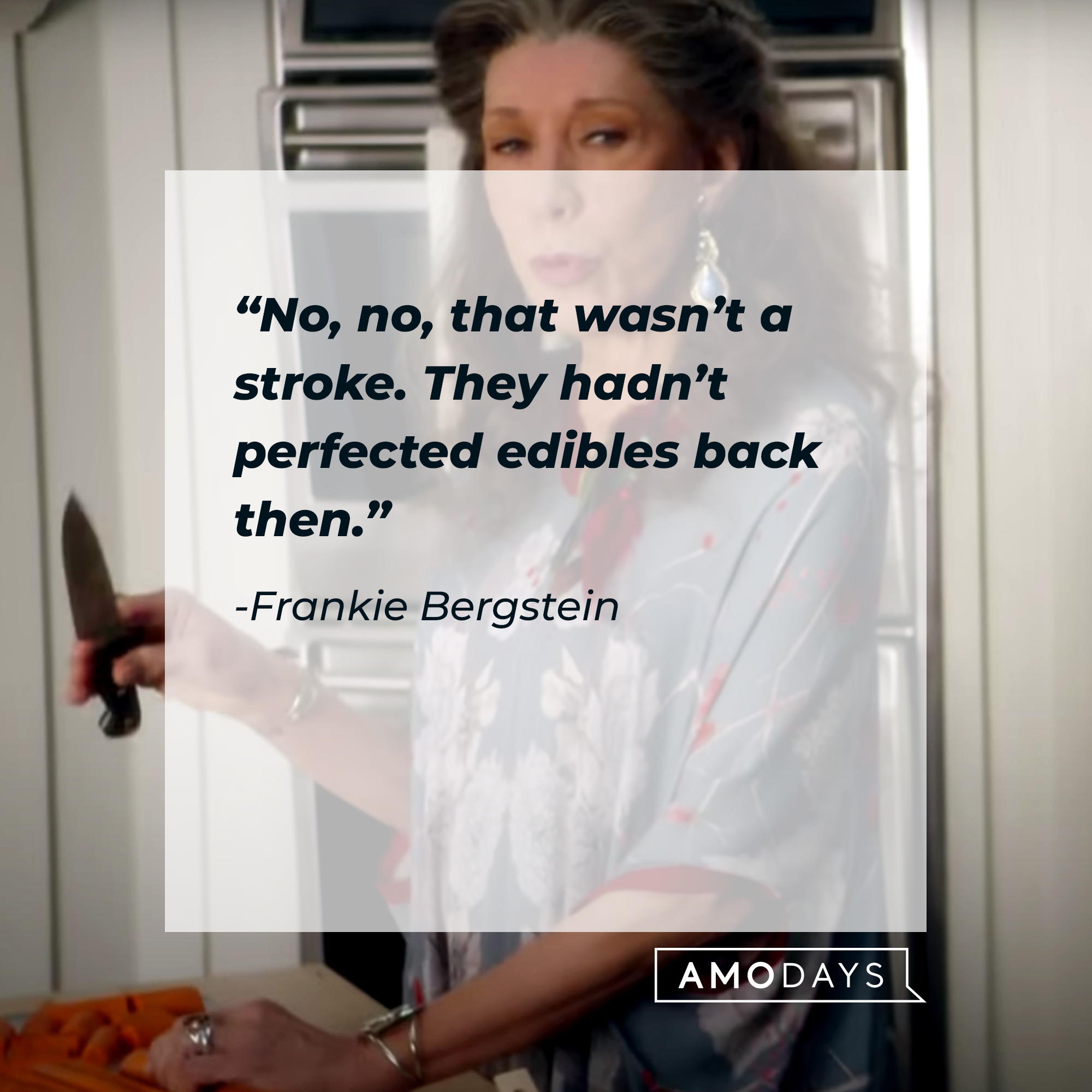 Frankie Bergstein's quote: “No, no, that wasn’t a stroke. They hadn’t perfected edibles back then.” | Source: youtube.com/Netflix
