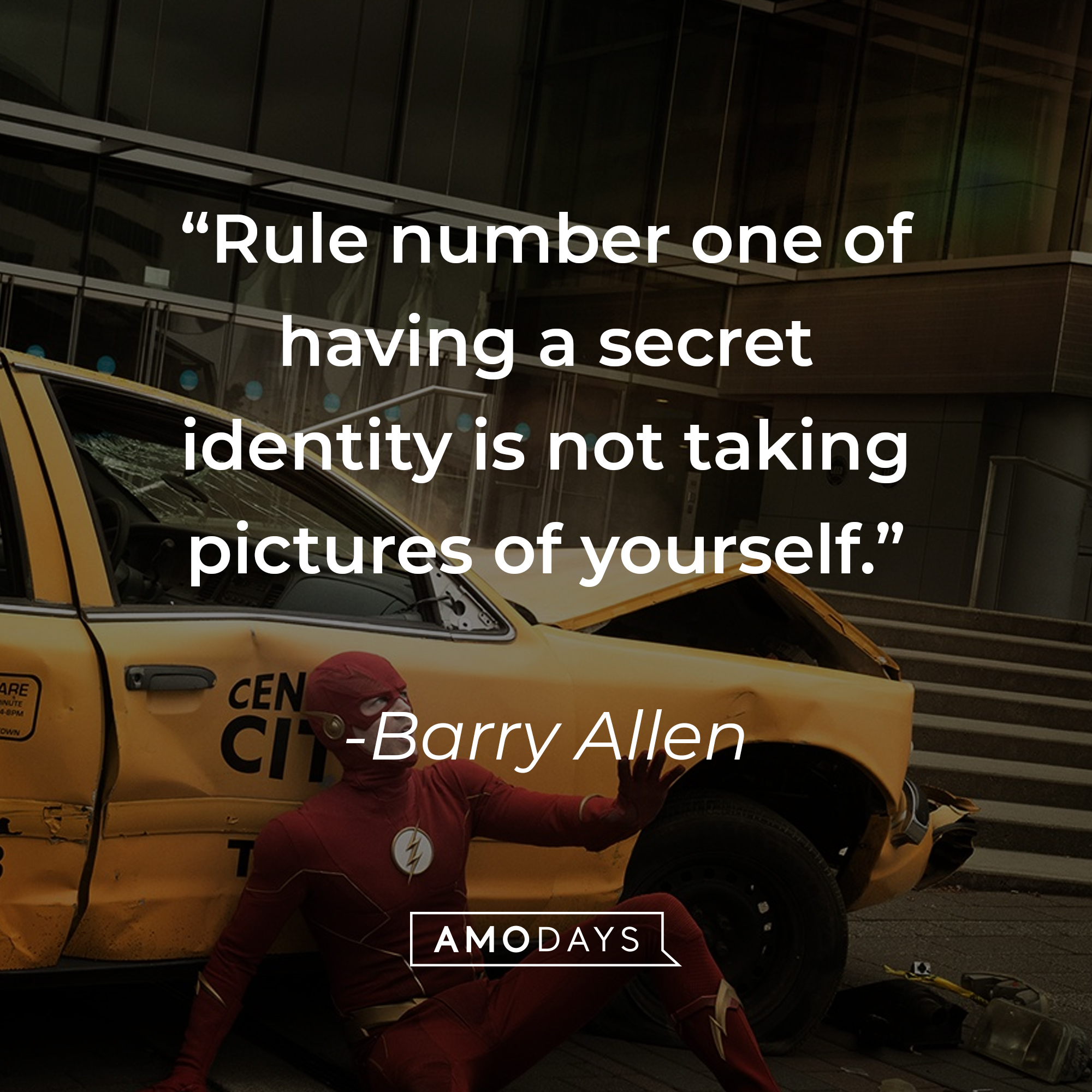 Barry Allen with his quote, "Rule number one of having a secret identity is not taking pictures of yourself." | Source: Facebook/CWThe Flash