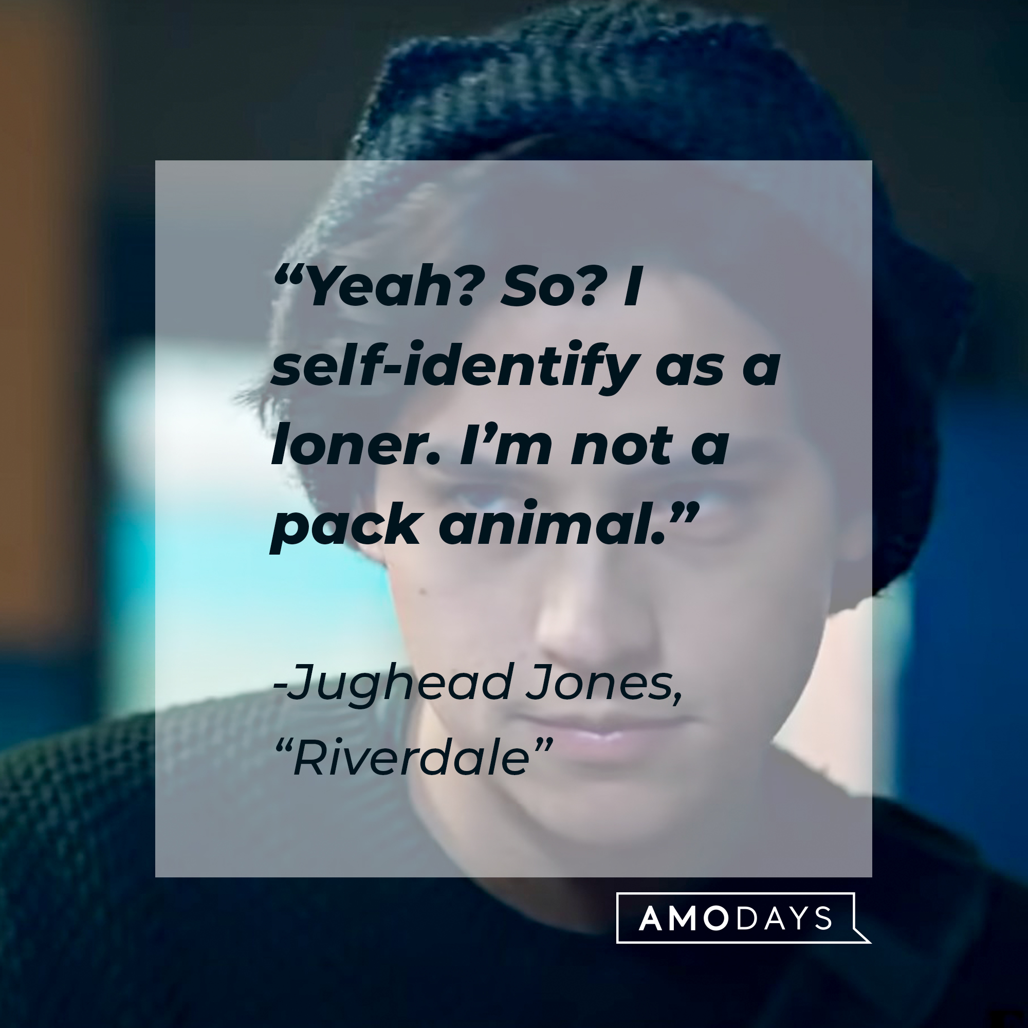 Image of Cole Sprouse as Judhead Jones in "Riverdale" with the quote: “Yeah? So? I self-identify as a loner. I’m not a pack animal.” | Source: facebook.com/Riverdale