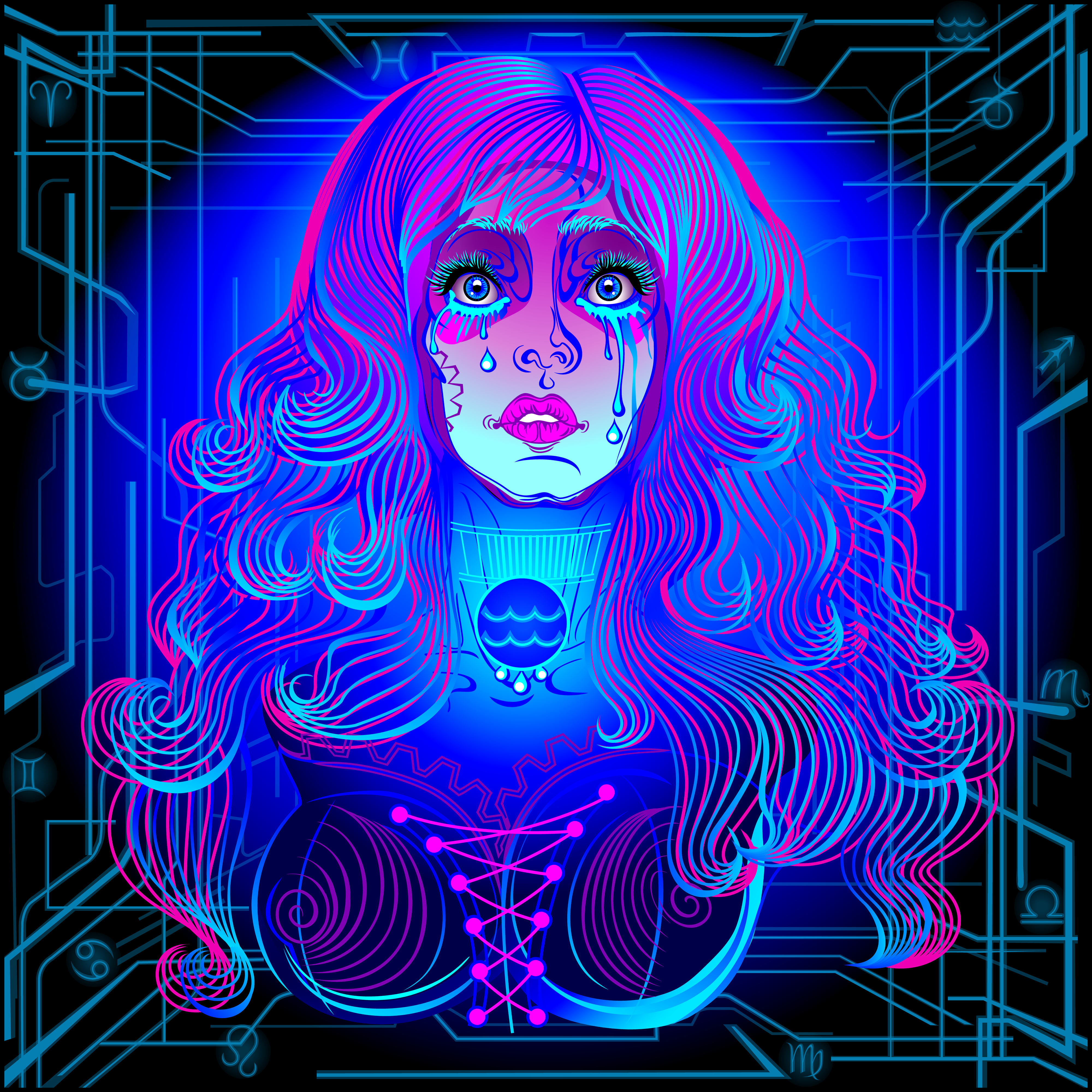 Neon artwork of an Aquarius woman | Source: Shutterstock