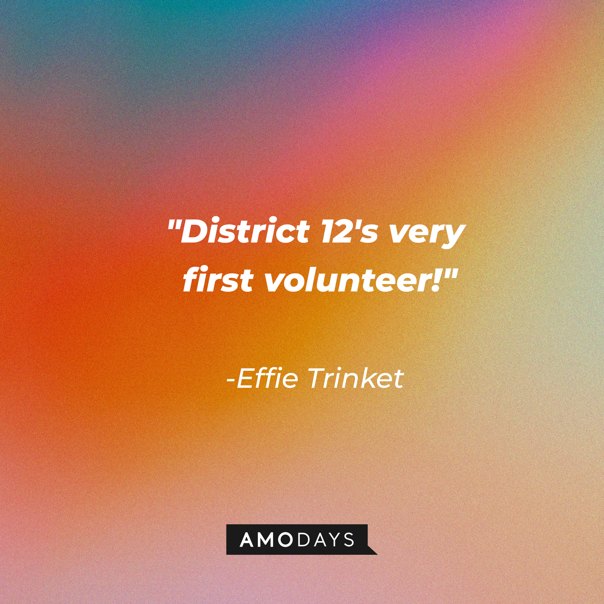 Effie Trinket’s quote: "District 12's very first volunteer!" | Source: AmoDays
