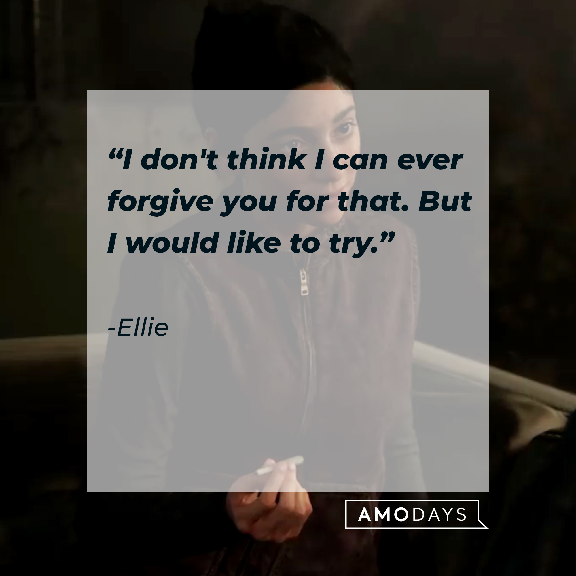 An image of Ellie, with her quote: "I don't think I can ever forgive you for that. But I would like to try." | Source: Facebook.com/TLOUPS