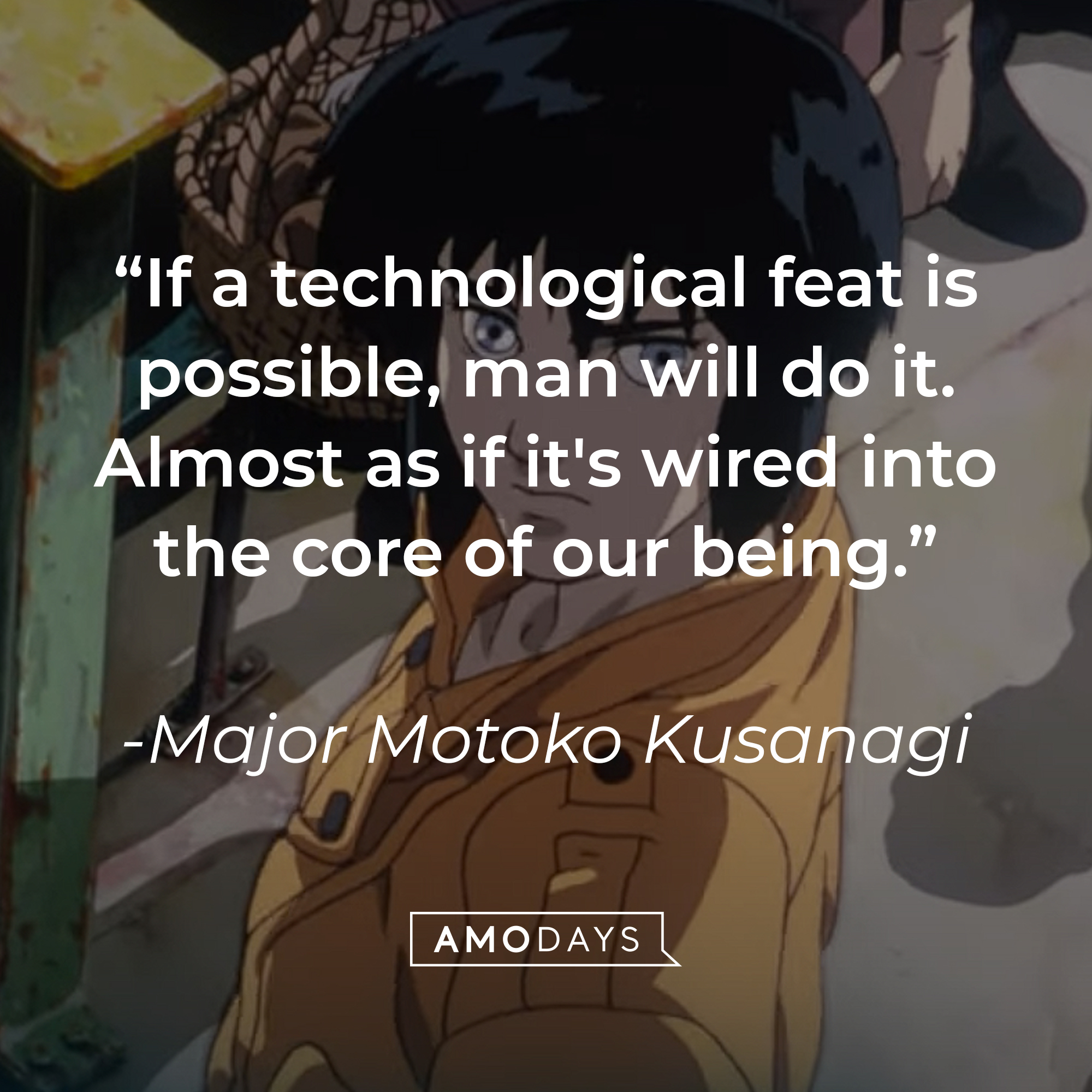 Major Motoko Kusanagi with her quote: "If a technological feat is possible, man will do it. Almost as if it's wired into the core of our being." | Source: YouTube.com/LionsgateMovies