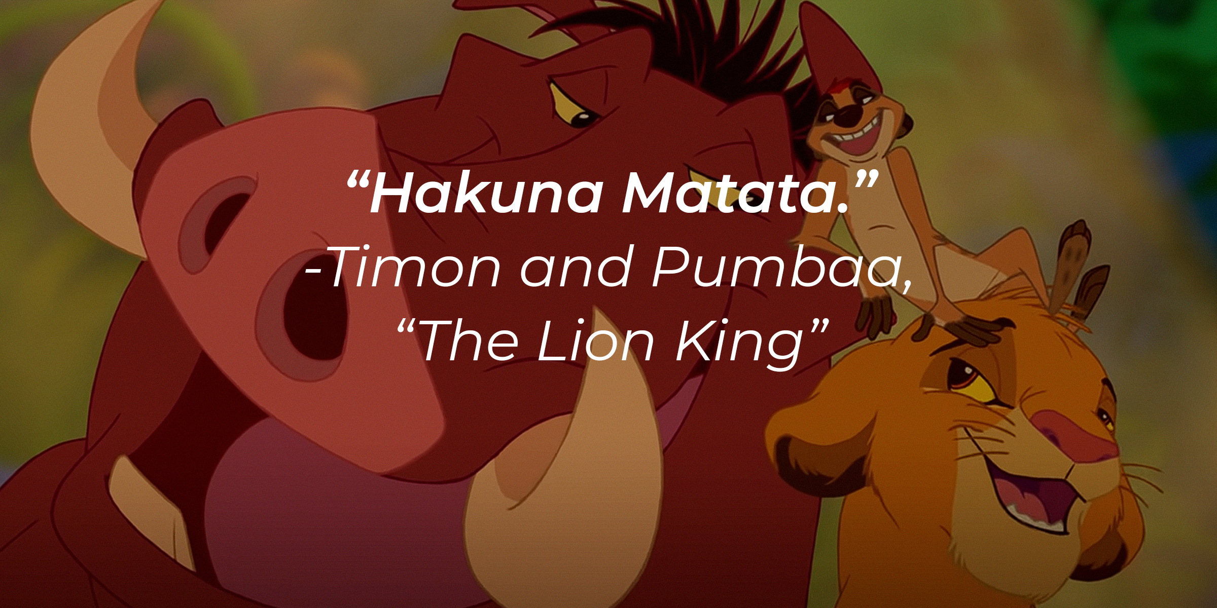 Photo of Timon and Pumbaa with the quote: "Hakuna Matata." | Source: Youtube.com/disneyfr