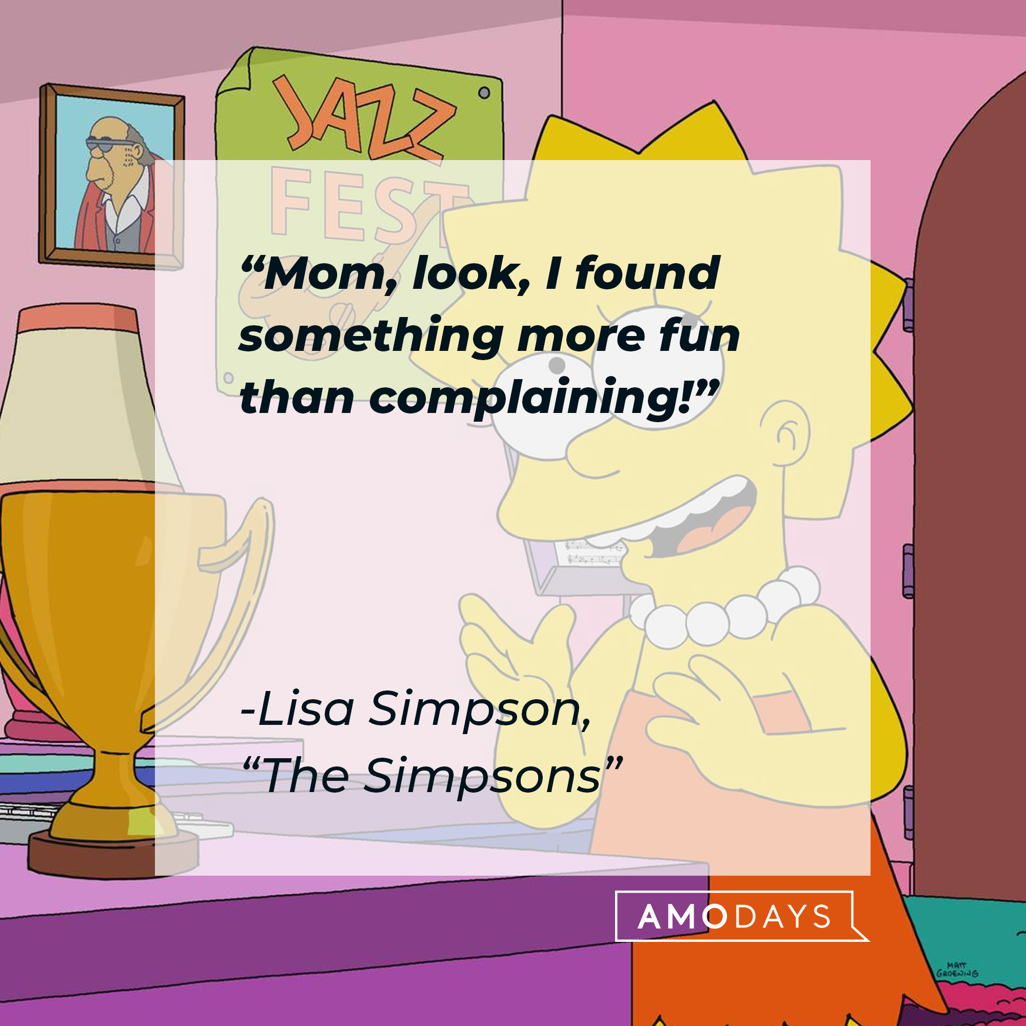 Lisa Simpson with her quote: “Mom, look, I found something more fun than complaining!” | Source: Facebook.com/TheSimpsons