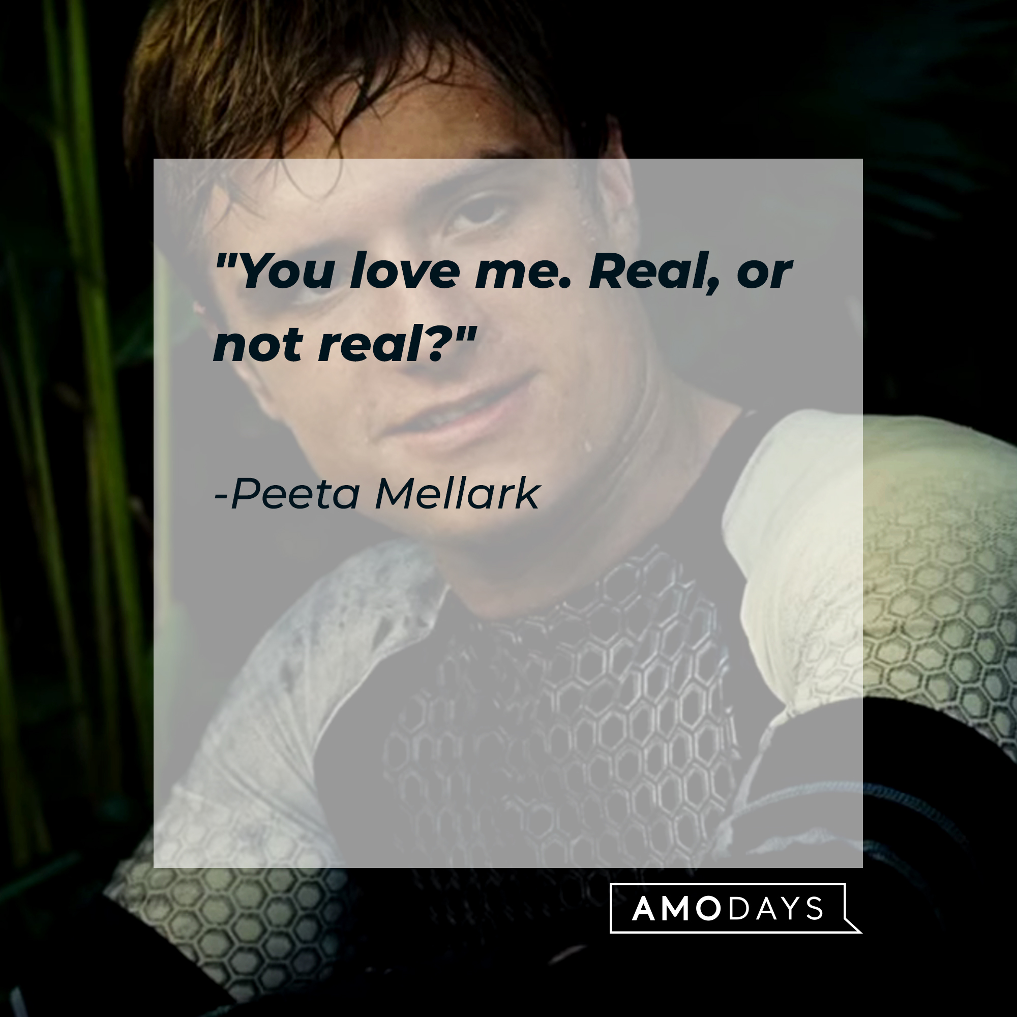 Peeta Mellark, with his quote: "You love me. Real, or not real?" | Source: Youtube.com/TheHungerGamesMovies
