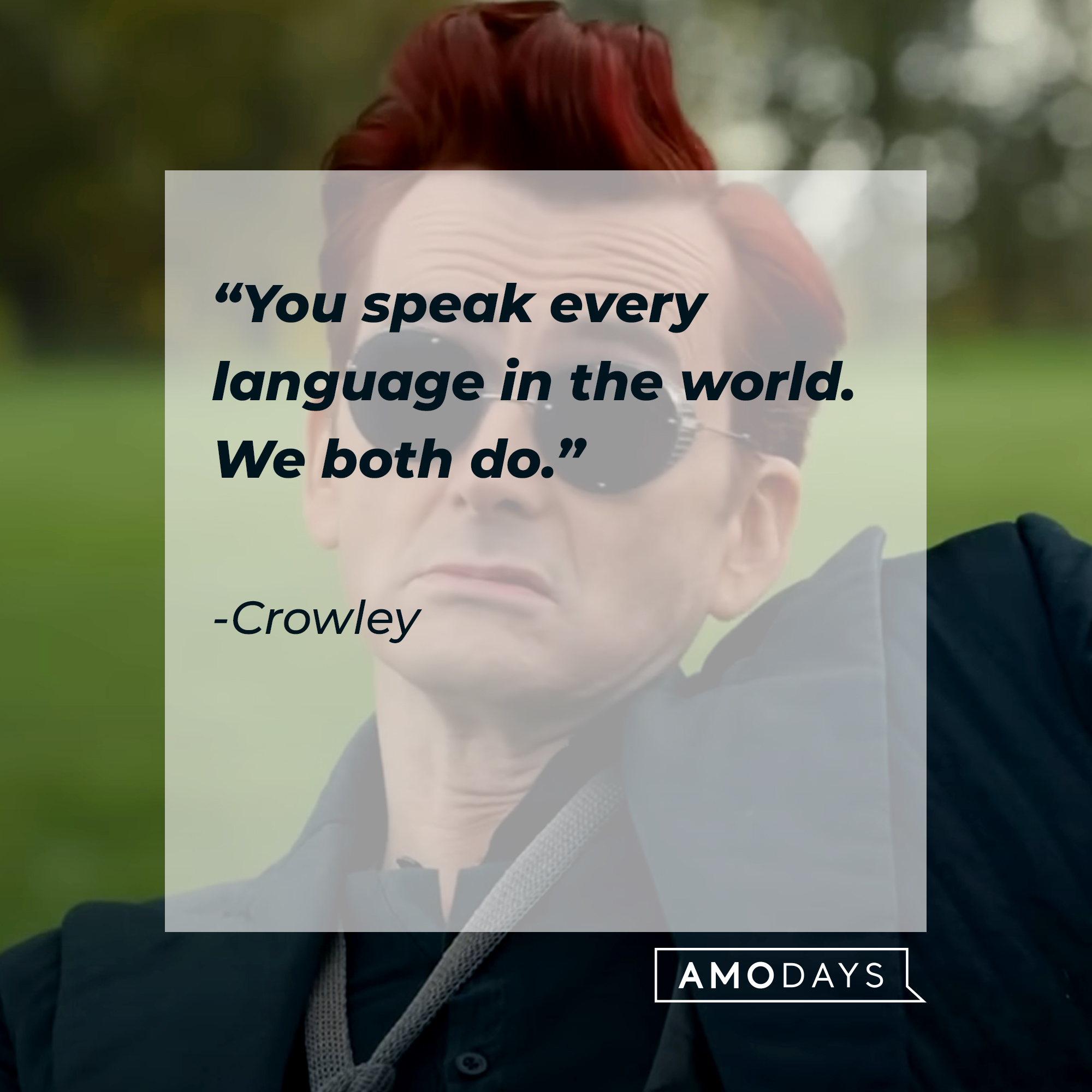 Crowley's quote: "You speak every language in the world. We both do." | Source: Facebook.com/goodomensprime