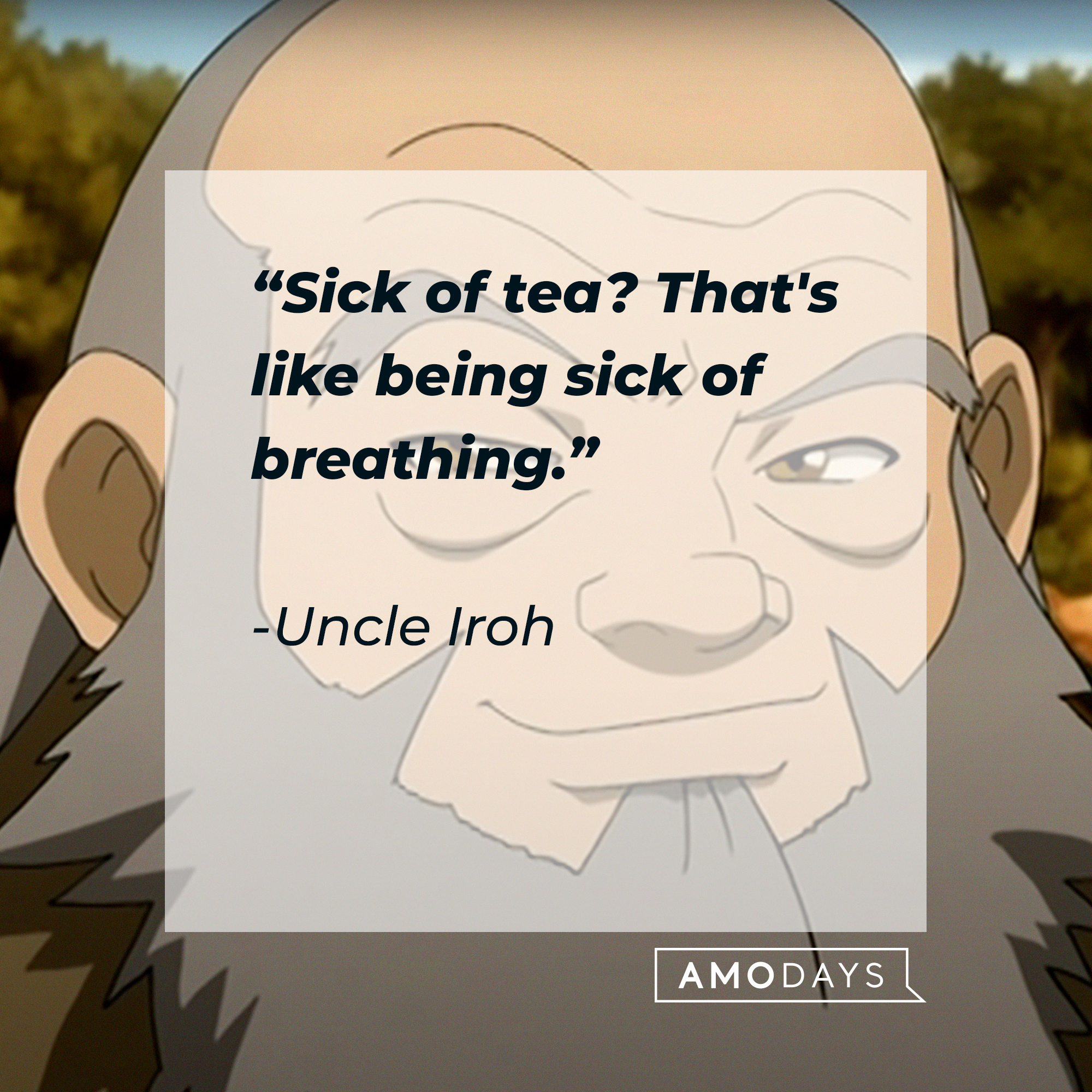 Uncle Iroh, with his quote: "Sick of tea? That's like being sick of breathing." | Source: Youtube.com/TeamAvatar