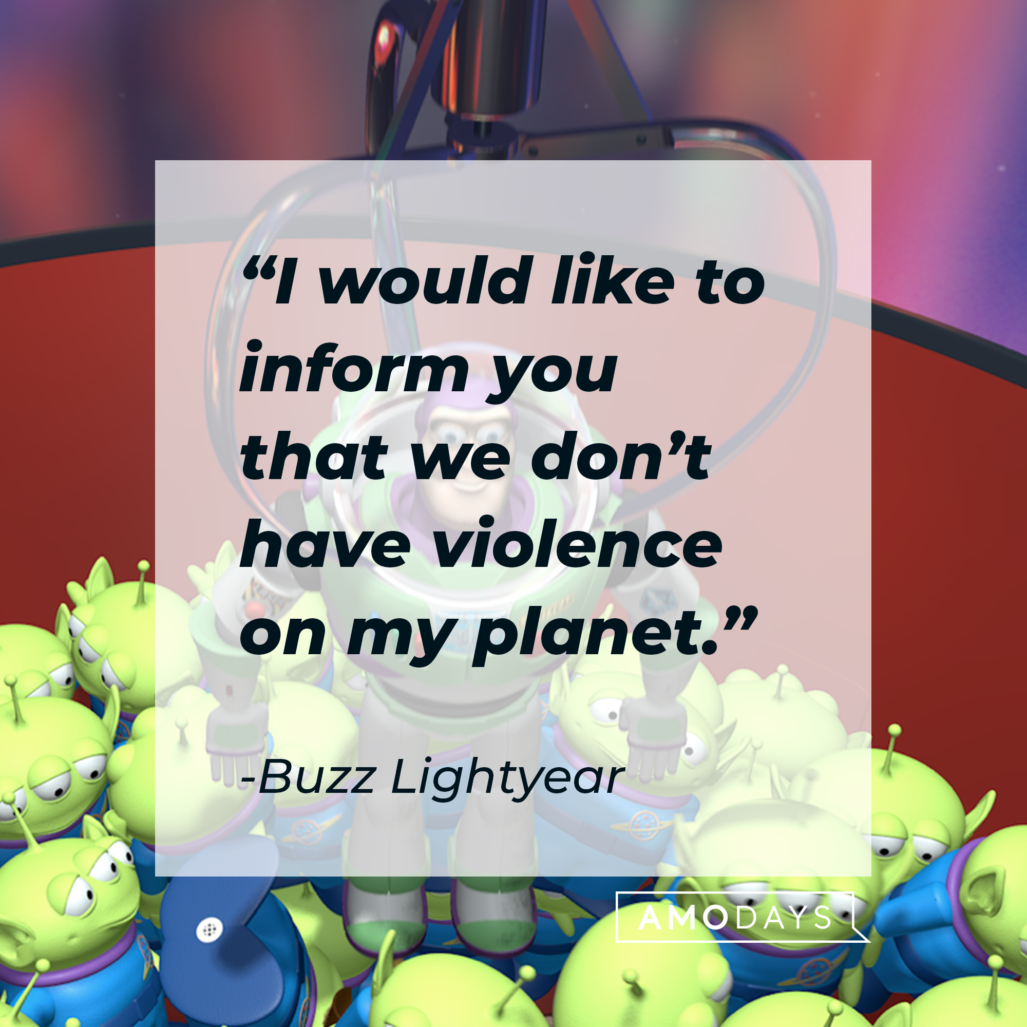 Buzz Lightyear's quote: "I would like to inform you that we don’t have violence on my planet." | Source: Facebook/BuzzLightyear