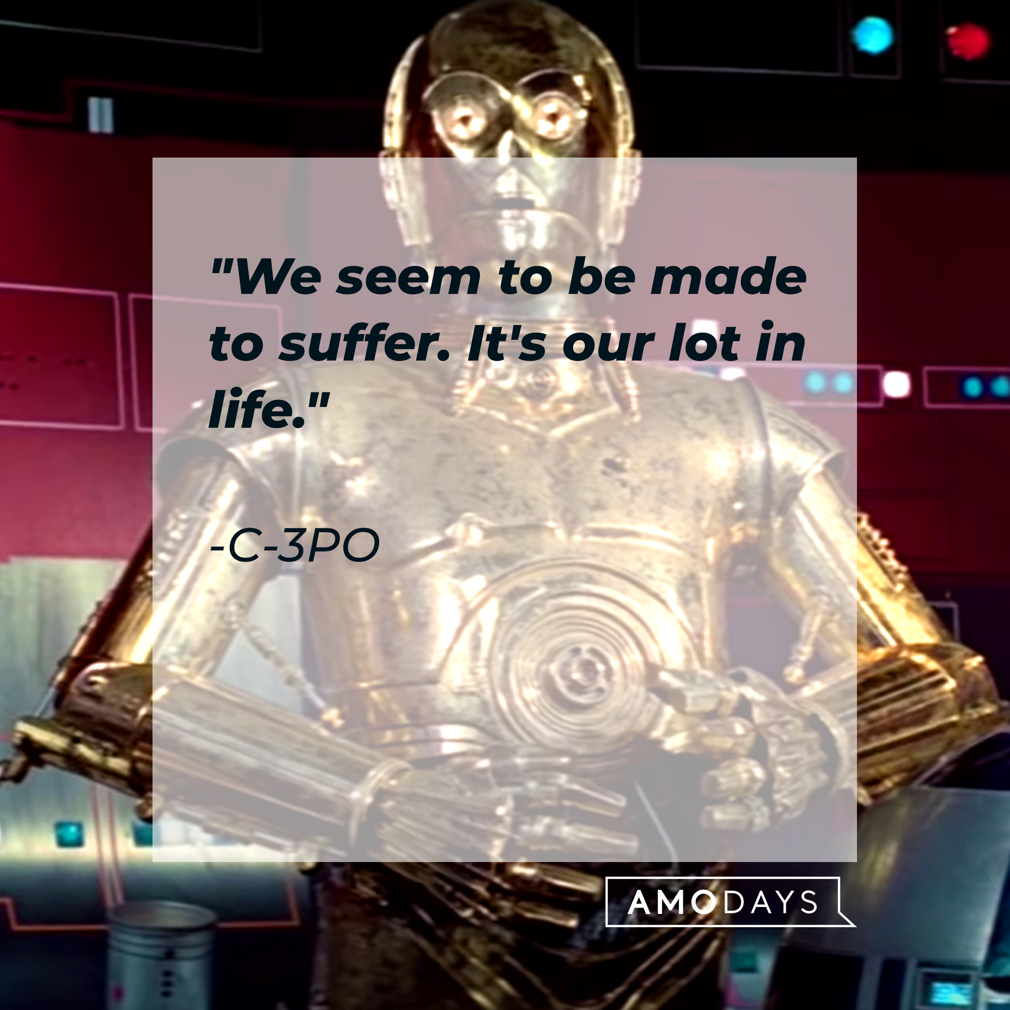 C-3PO's quote, "We seem to be made to suffer. It's our lot in life." | Source: Facebook/StarWars