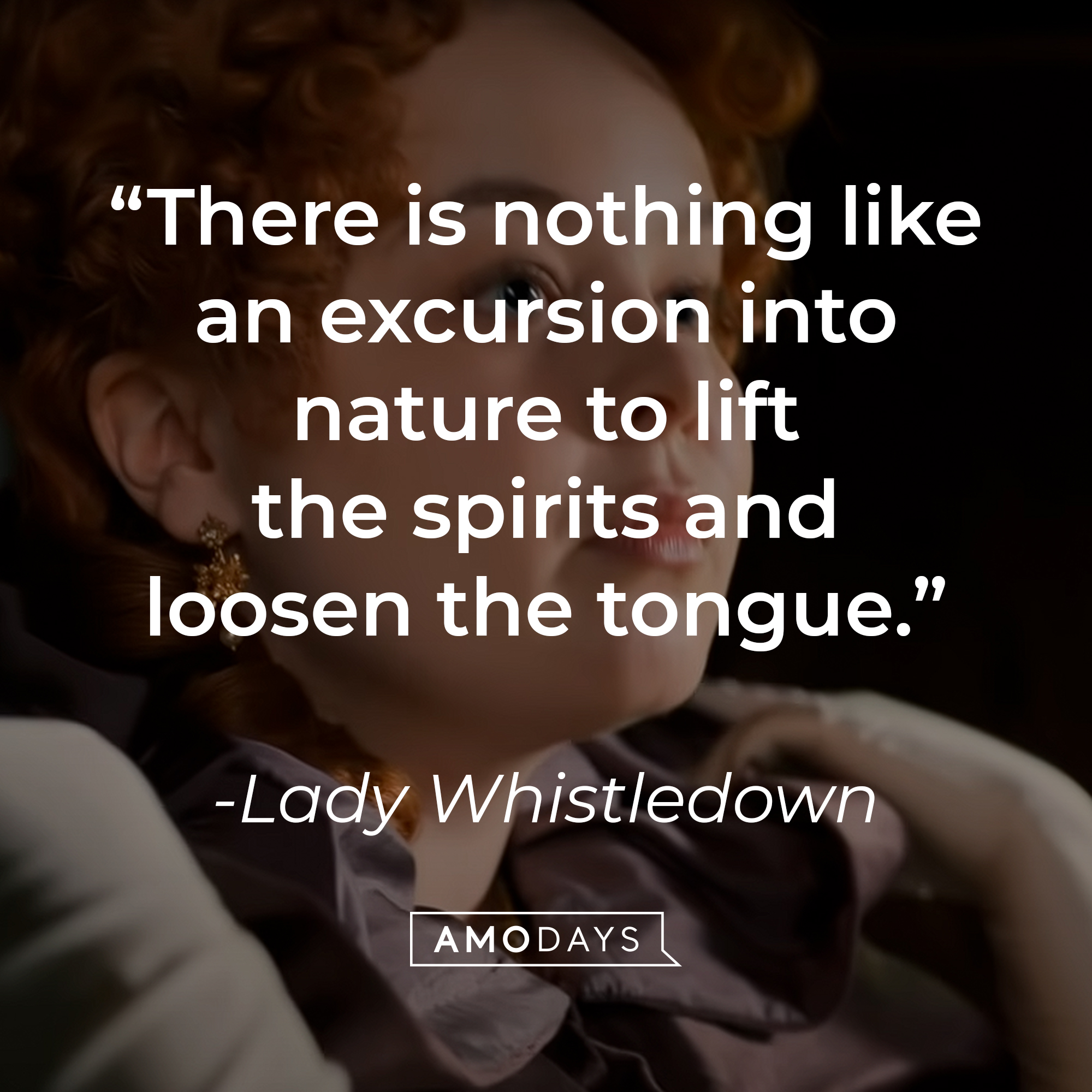 Lady Whistledown's quote: "There is nothing like an excursion into nature to lift the spirits and loosen the tongue." | Source: Youtube.com/Netflix