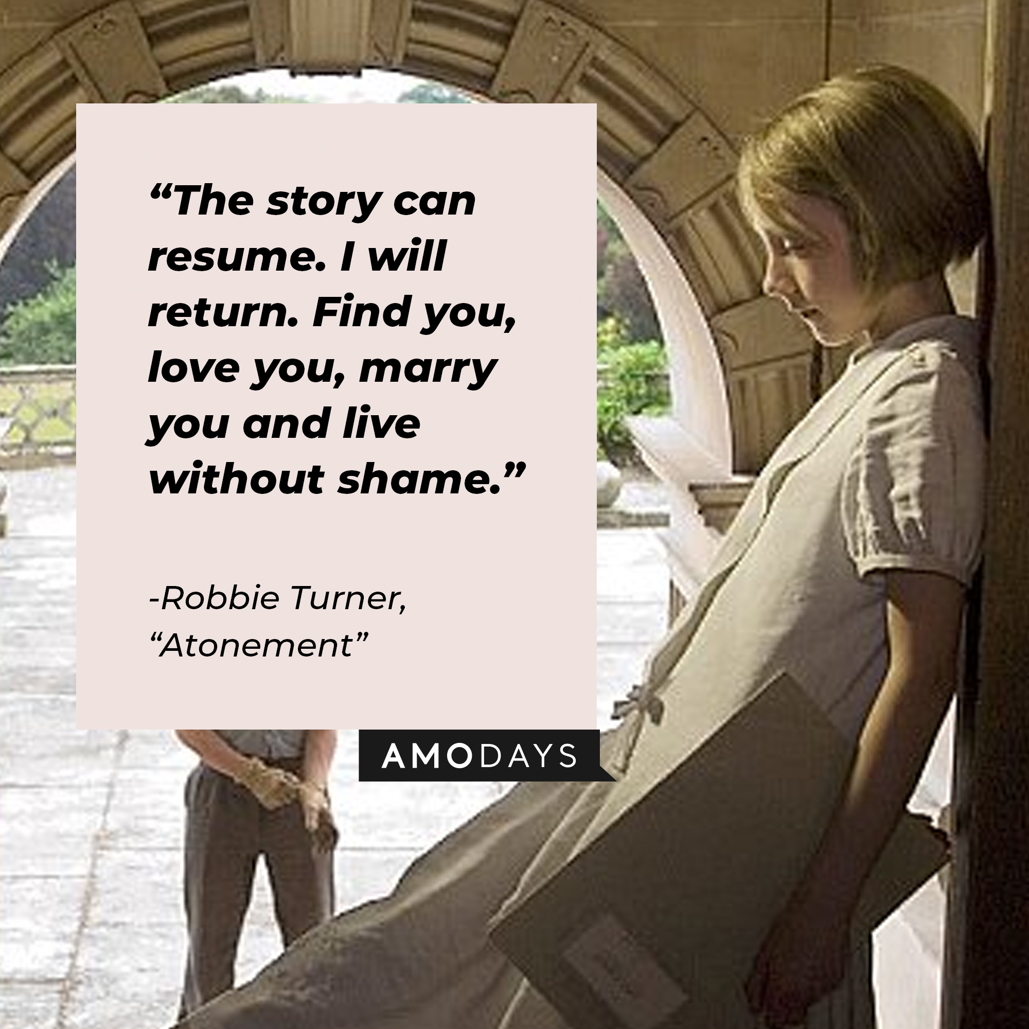 A photo of young Briony with the quote, "The story can resume. I will return. Find you, love you, marry you and live without shame." | Source: Facebook/AtonementMovie