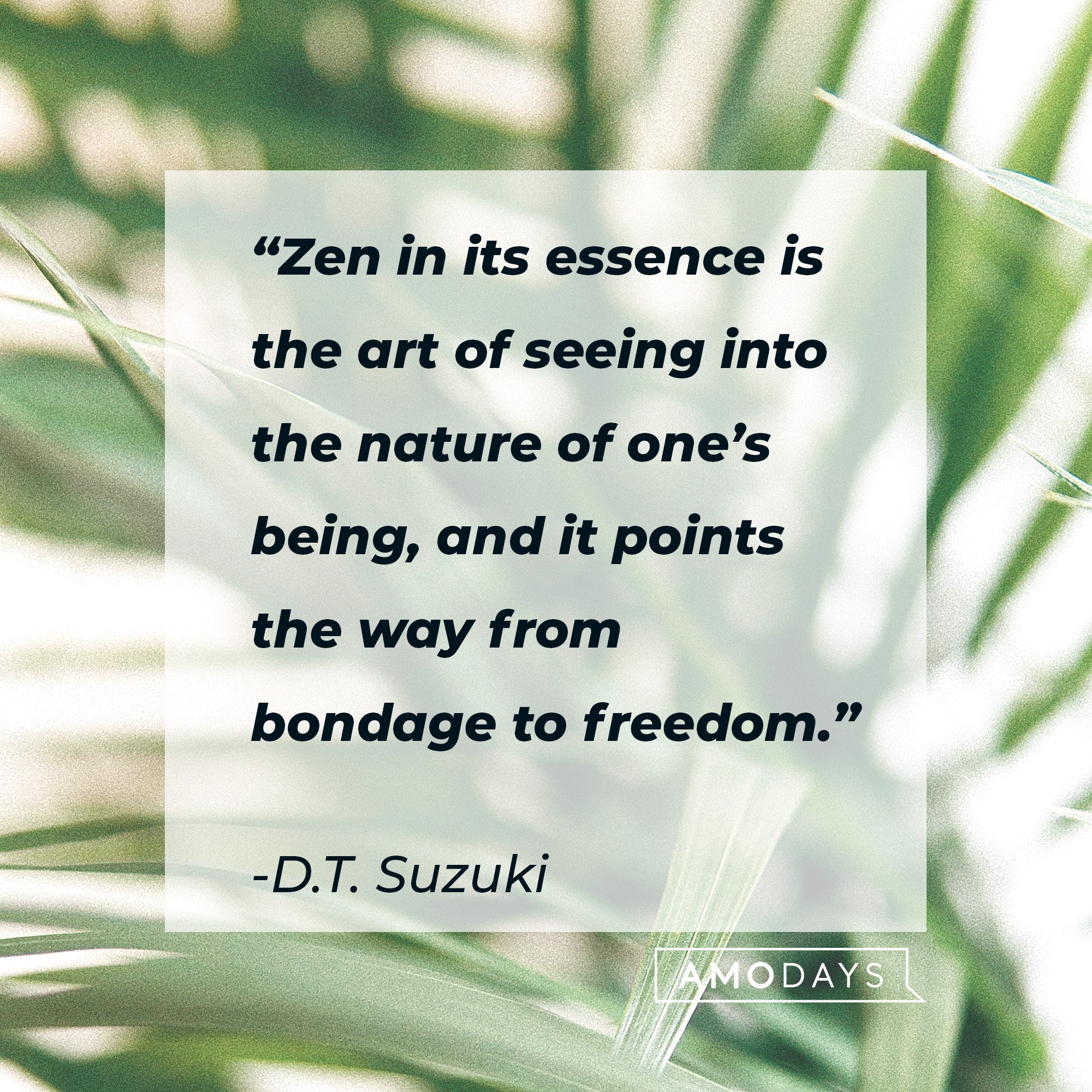 D.T. Suzuki's quote: “Zen in its essence is the art of seeing into the nature of one’s being, and it points the way from bondage to freedom.” | Image: AmoDays