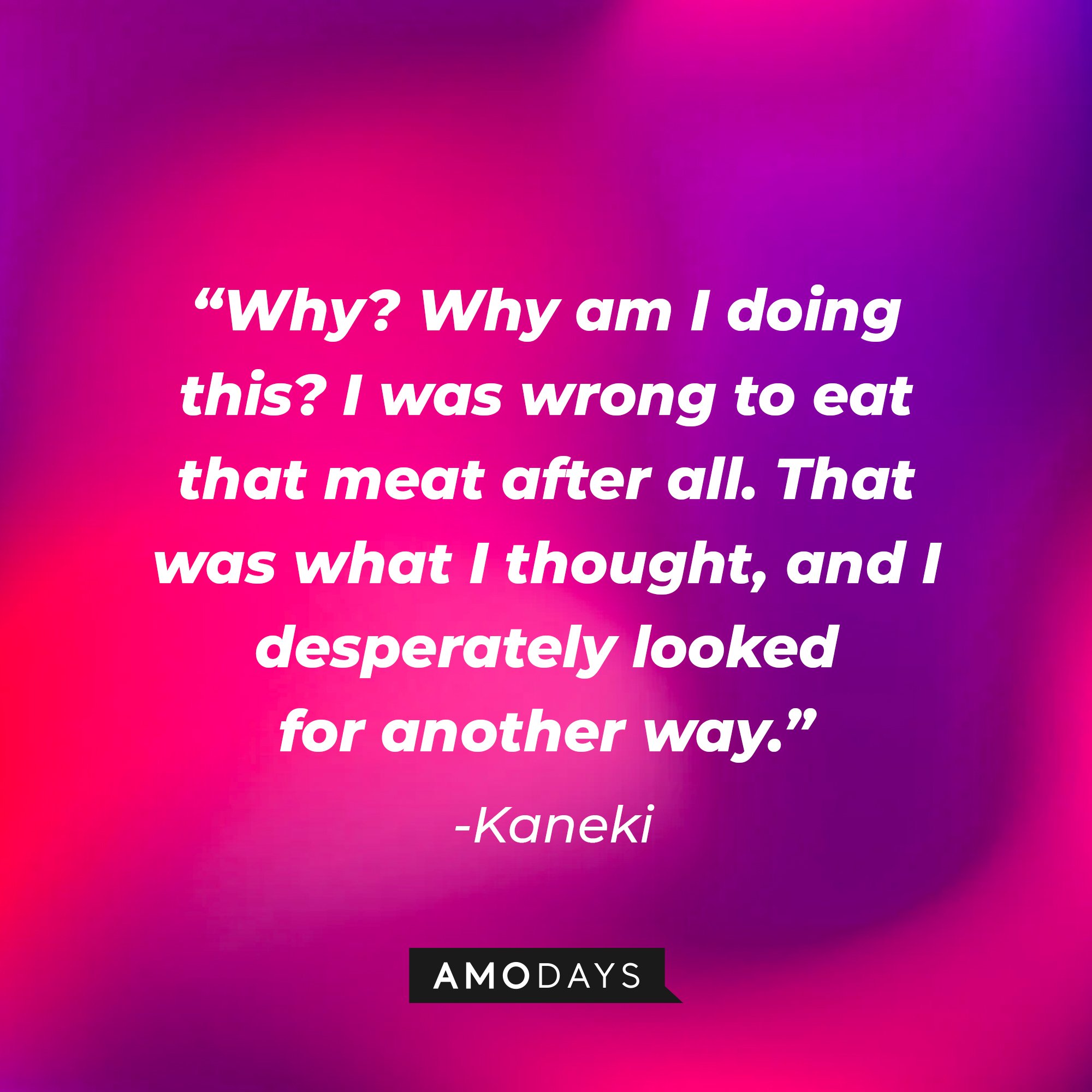 Kaneki's quote: “Why? Why am I doing this? I was wrong to eat that meat after all. That was what I thought, and I desperately looked for another way.” | Image: AmoDays