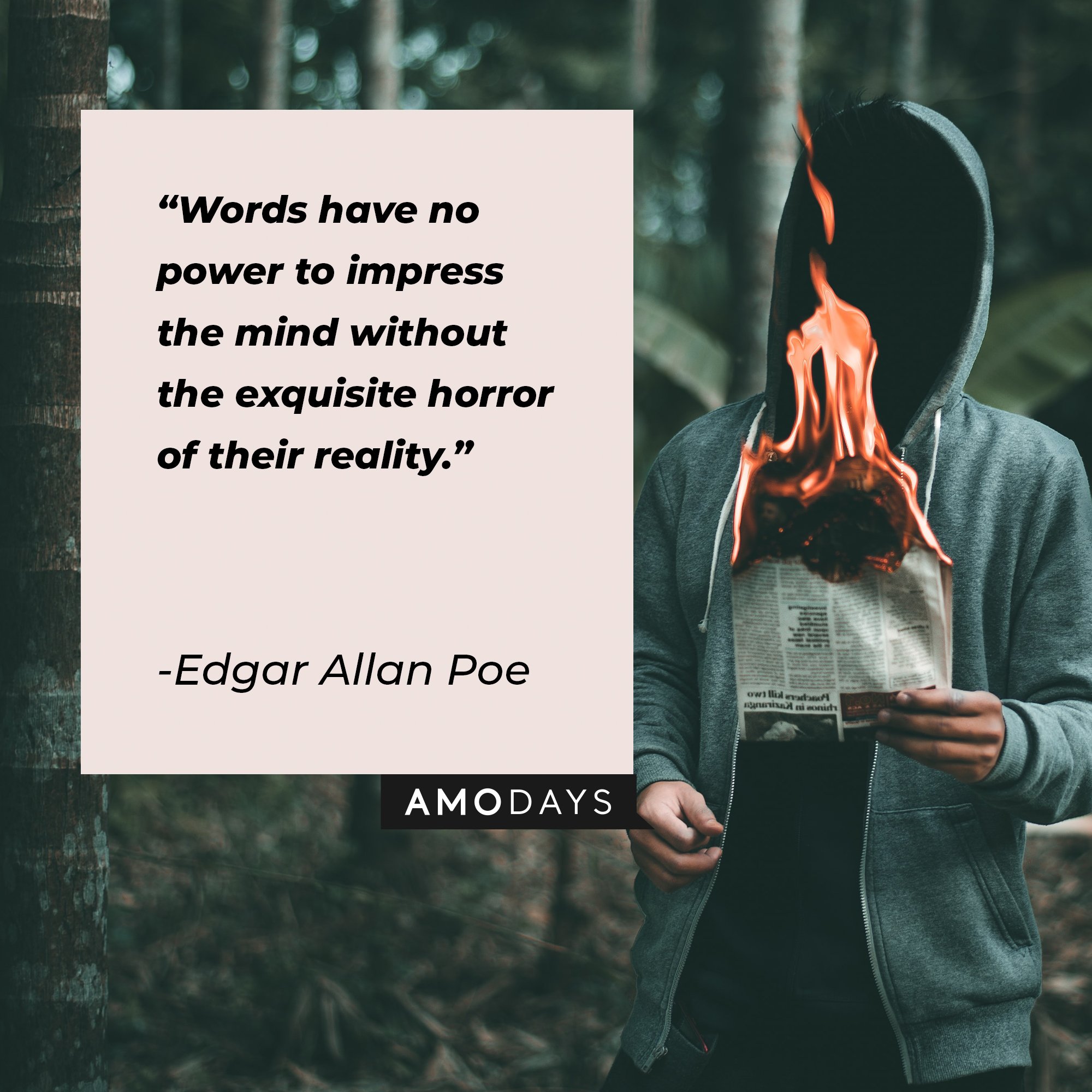 Edgar Allan Poe’s quote: "Words have no power to impress the mind without the exquisite horror of their reality." | Image: AmoDays