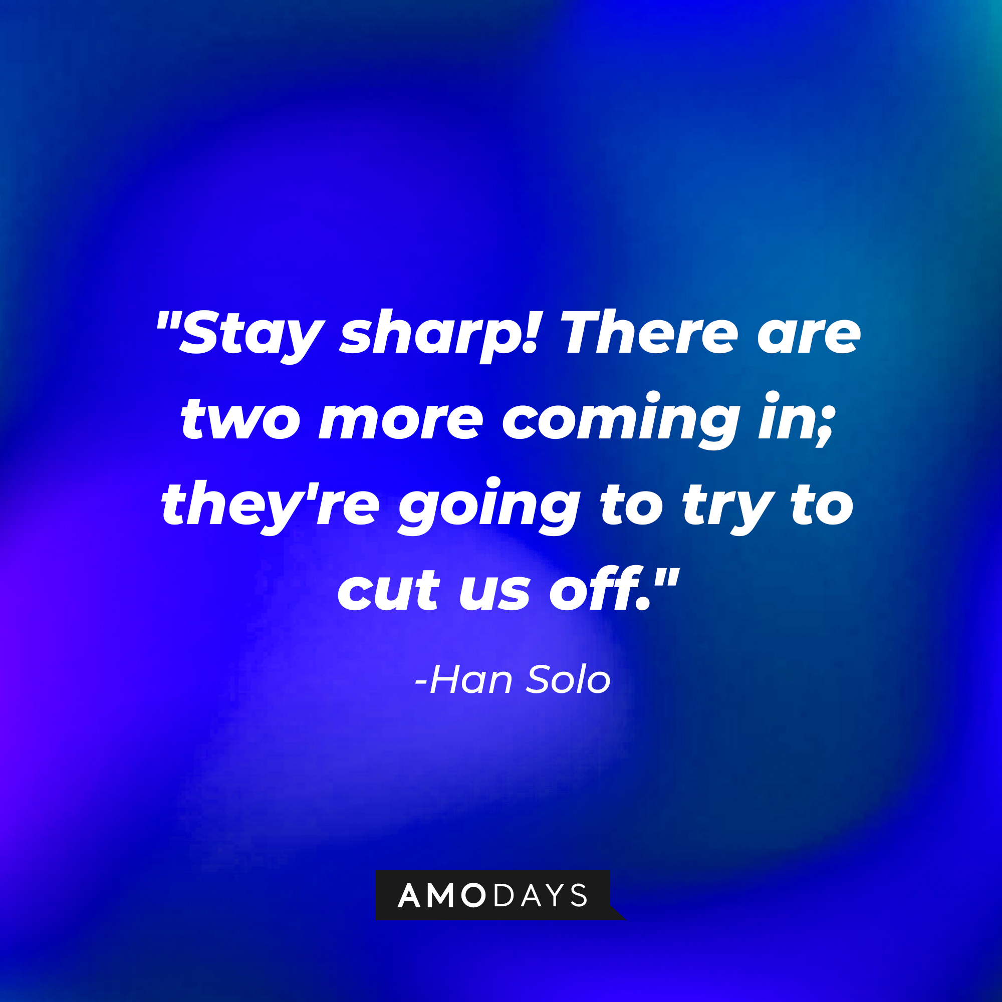 Han Solo’s quote: "Stay sharp! There are two more coming in; they're going to try to cut us off." | Source: AmoDays
