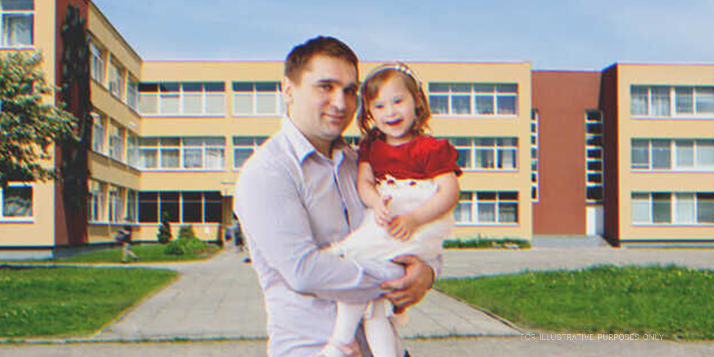 A man holding a little girl in front of a building | Source: Shutterstock