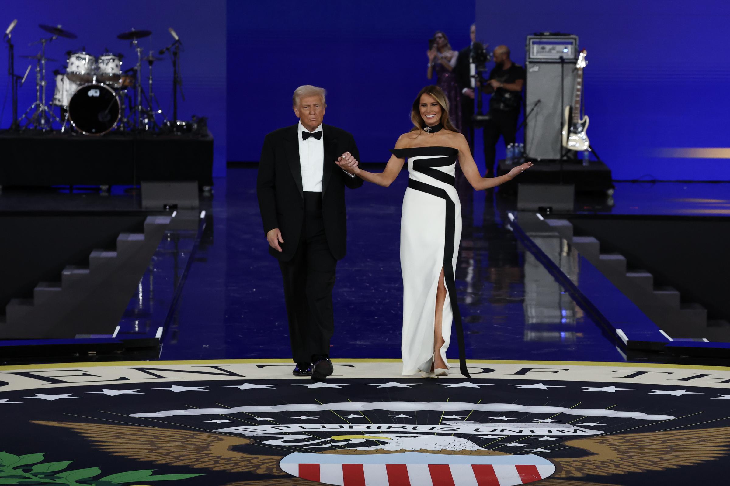 Donald and Melania Trump making their way onstage at the Liberty Inaugural Ball. | Source: Getty Images