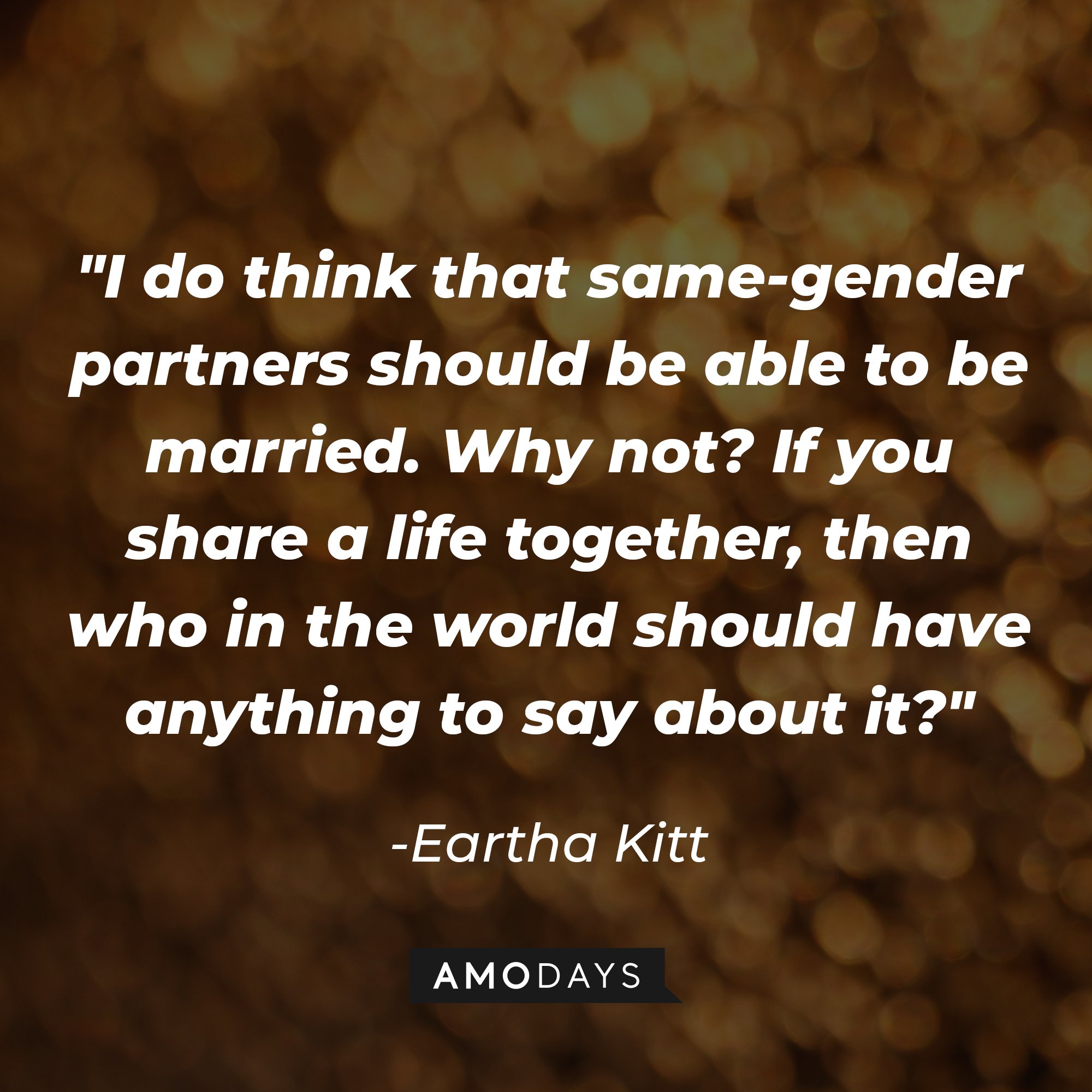 Eartha Kitt’s quote: "I do think that same-gender partners should be able to be married. Why not? If you share a life together, then who in the world should have anything to say about it?"  | Image: AmoDays