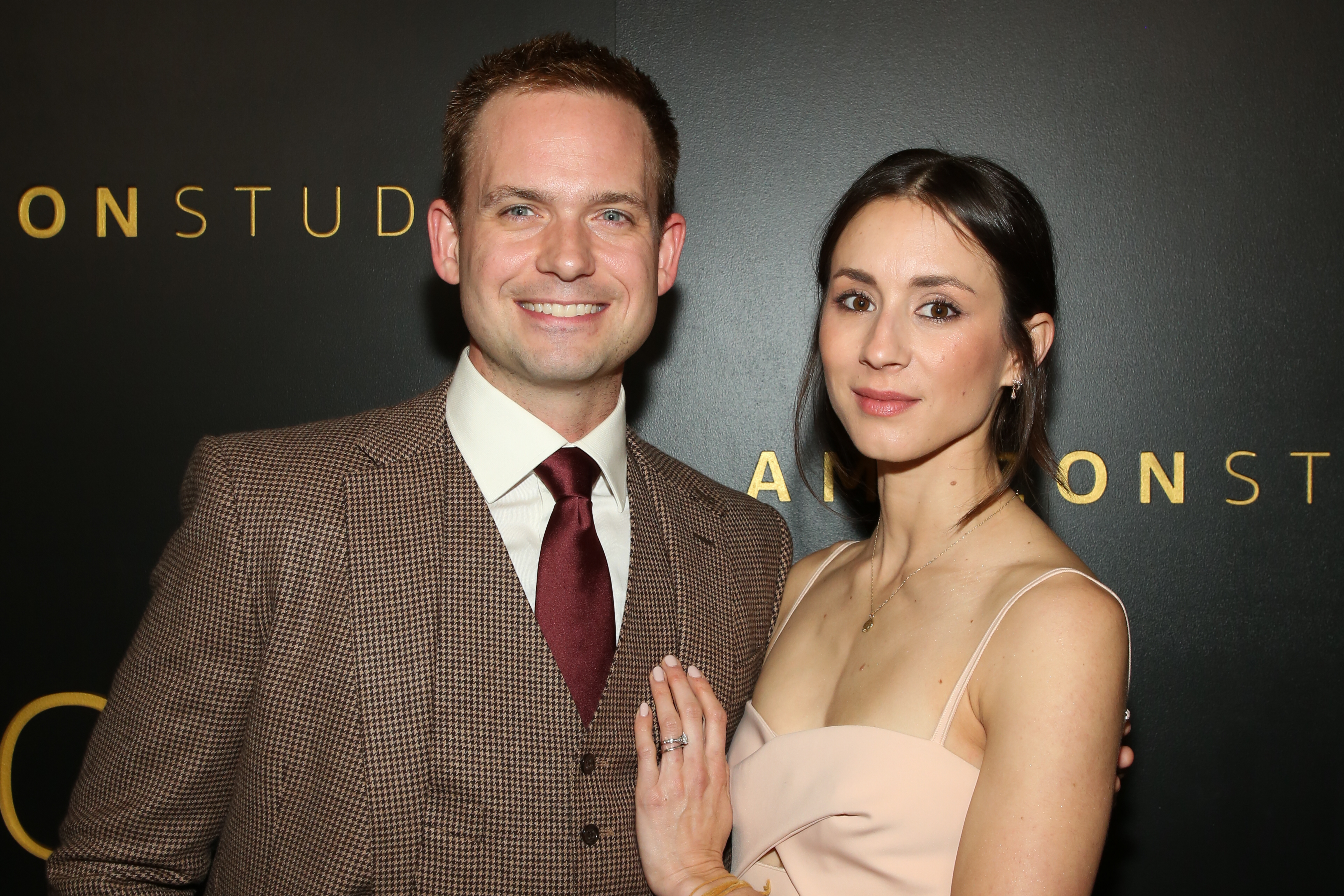Actors Patrick J. Adams (L) and Troian Bellisario (R) attend Amazon Studios Golden Globes after party at The Beverly Hilton Hotel, on January 5, 2020 in, Beverly Hills, California. | Source: Getty Images