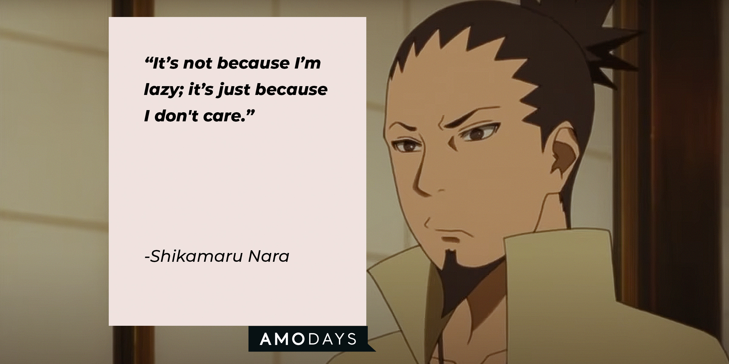 An animated picture of Shikamaru with his own quote:"It's not because I'm lazy, it's just because I don't care." | Source: youtube.com/CrunchyrollCollection