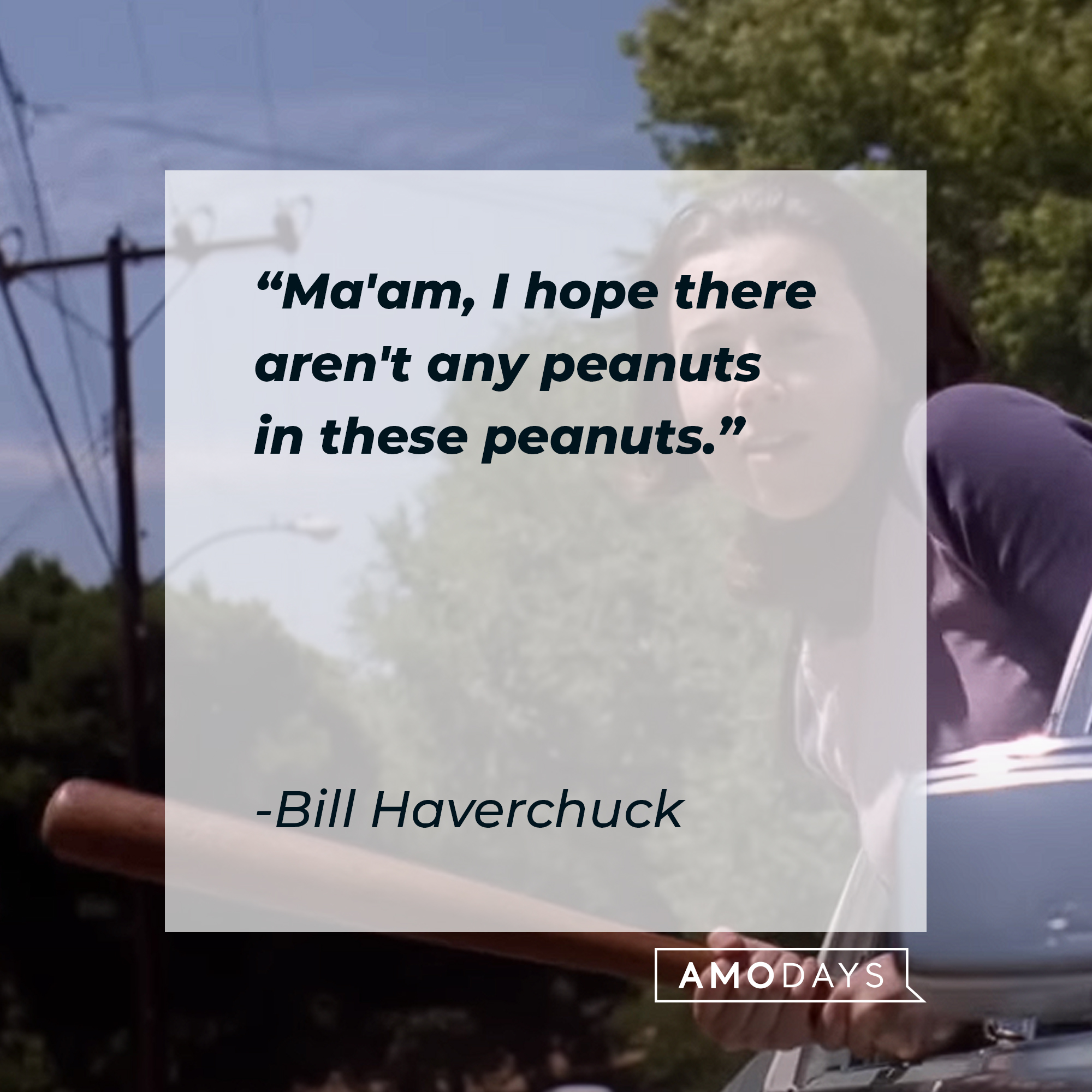 Bill Haverchuck's quote: "Ma'am, I hope there aren't any peanuts in these peanuts." | Source: Youtube.com/paramountmovies