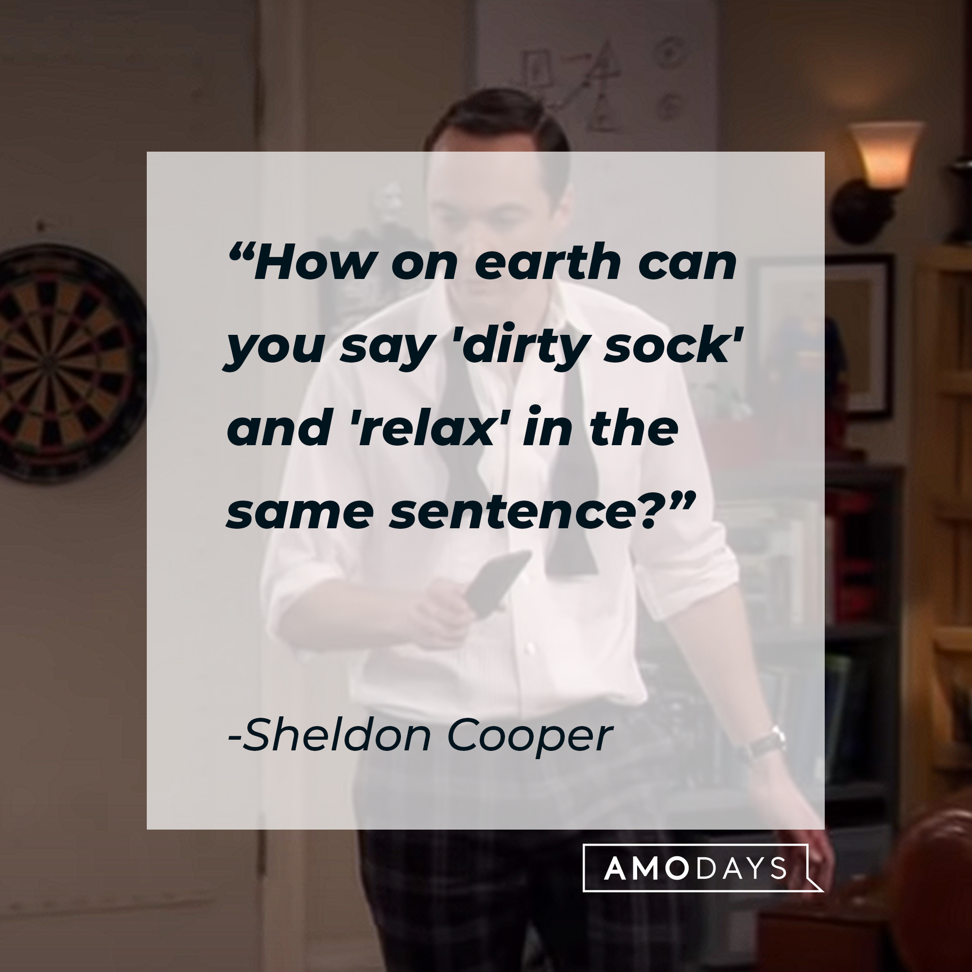 Sheldon Cooper's quote: "How on earth can you say 'dirty sock' and 'relax' in the same sentence?" | Source: youtube.com/warnerbrostv
