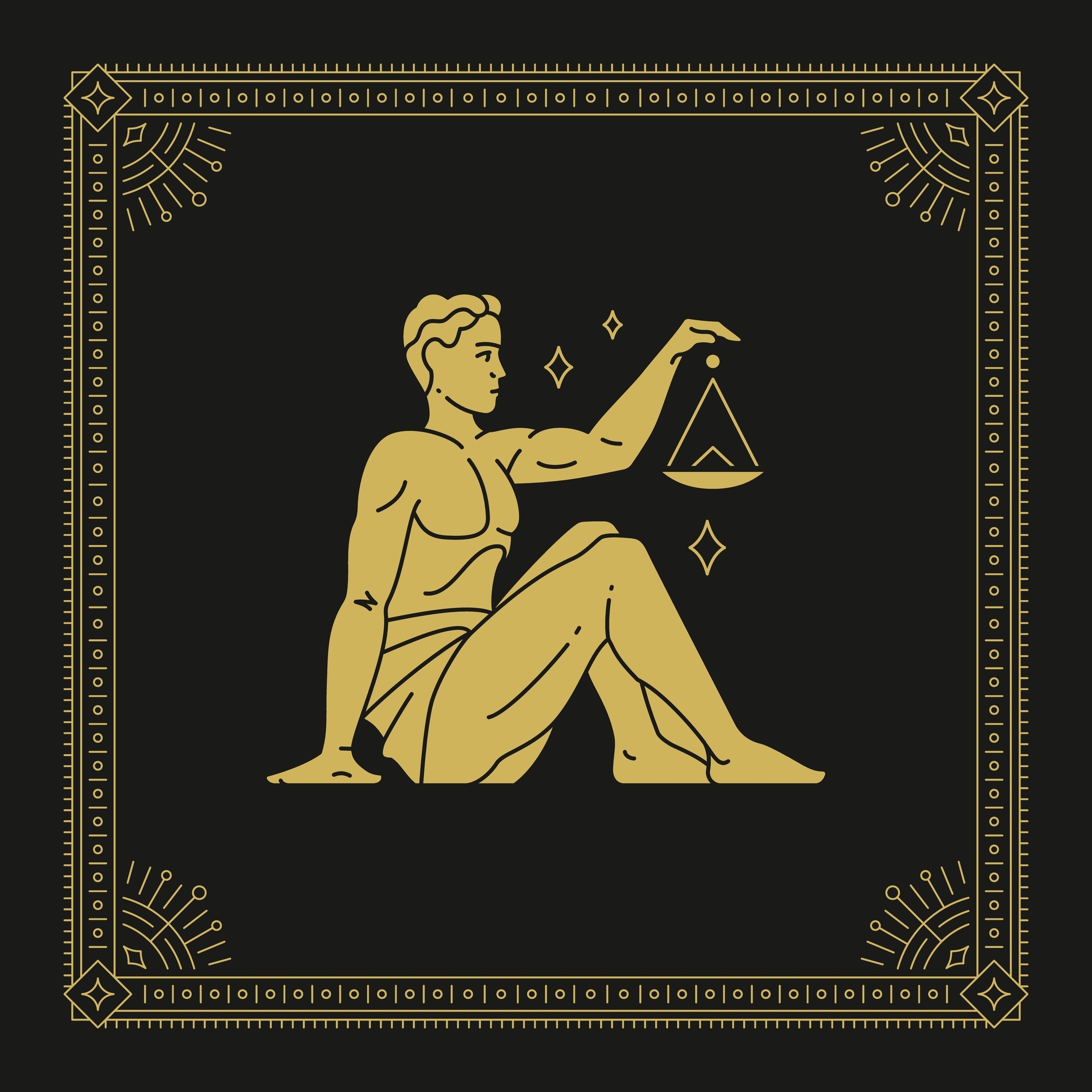 A black-and-gold illustration representing the Libra zodiac sign | Source: Shutterstock