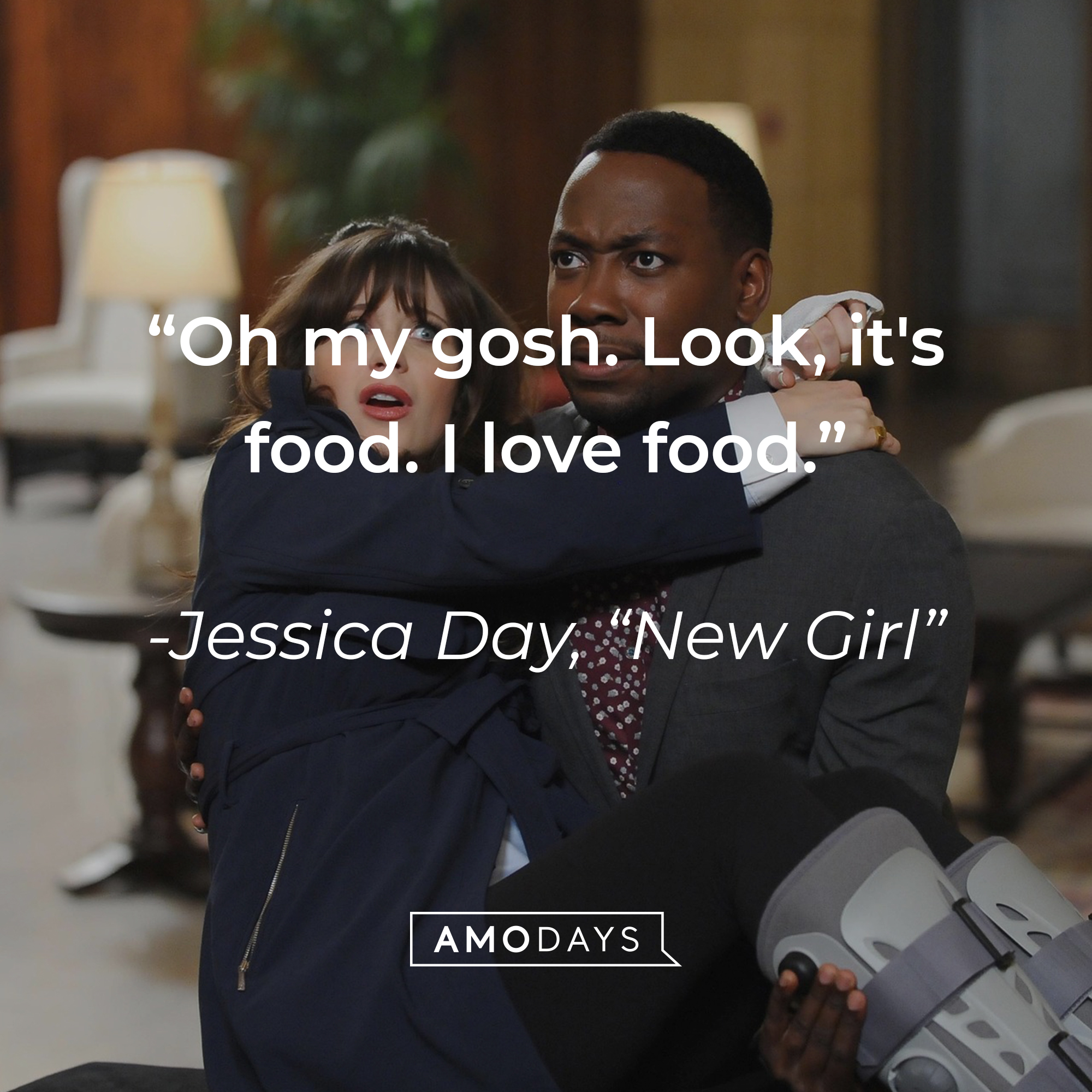 Jessica Day’s quote from “New Girl”: "Oh my gosh. Look, it's food. I love food." | Source: facebook.com/OfficialNewGirl
