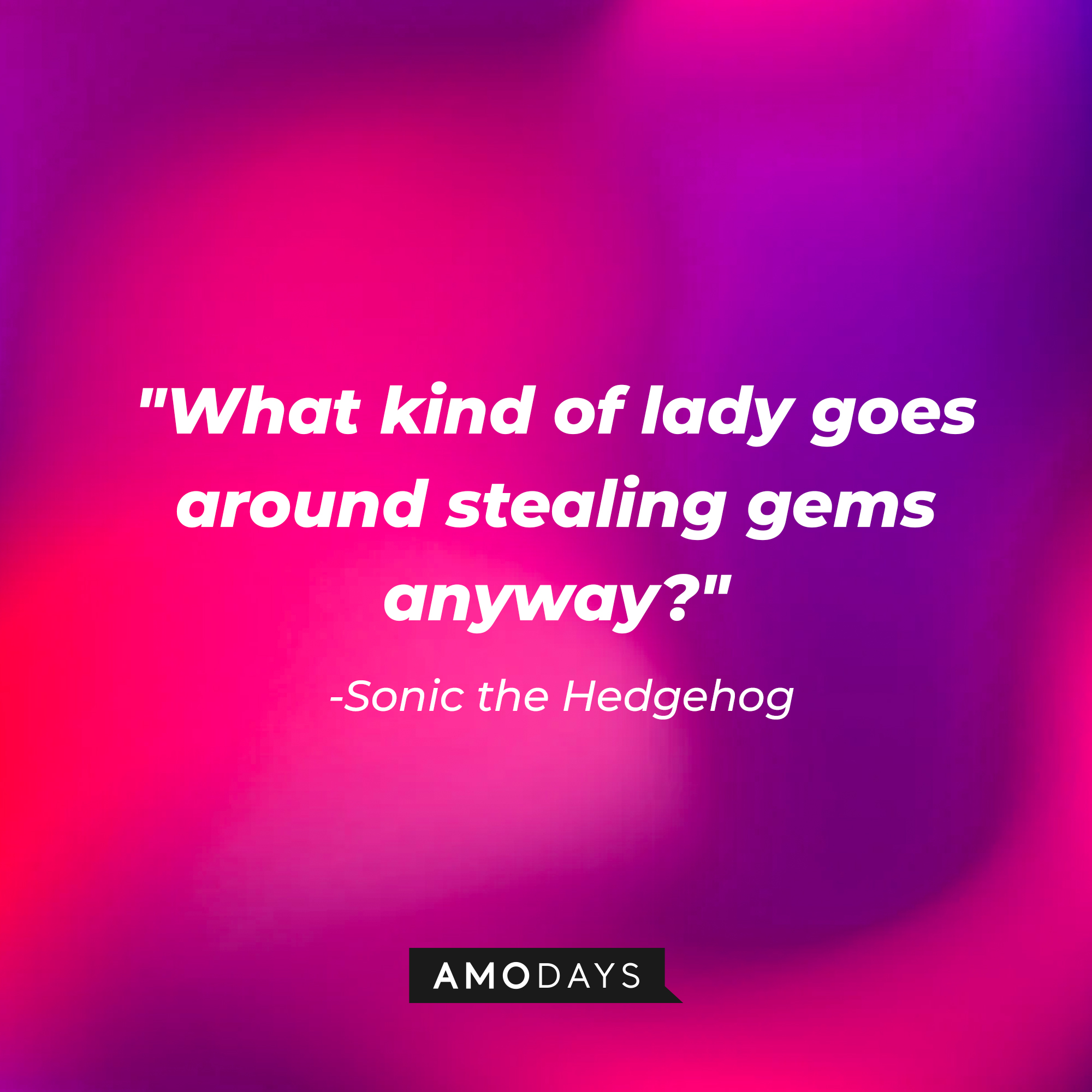 Sonic's quote: "What kind of lady goes around stealing gems anyway?" | Source: Amodays