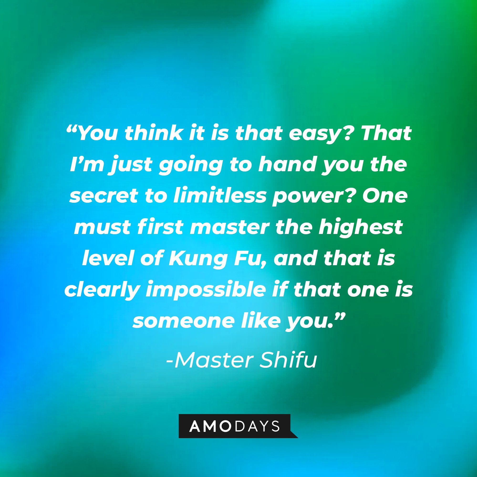 Master Shifu's quote: “You think it is that easy? That I’m just going to hand you the secret to limitless power? One must first master the highest level of Kung Fu, and that is clearly impossible if that one is someone like you.” | Image: AmoDays