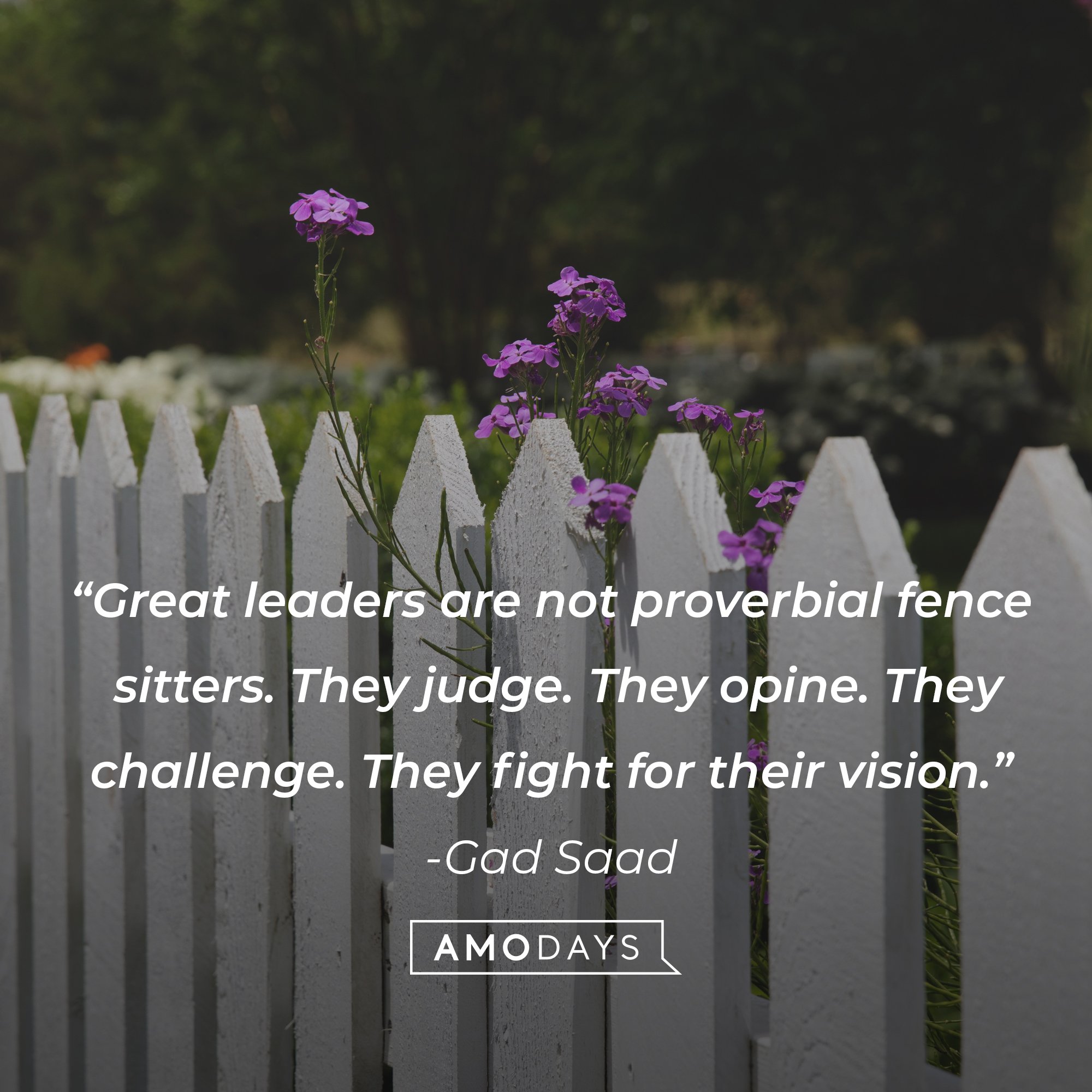 Gad Saad's quote: “Great leaders are not proverbial fence sitters. They judge. They opine. They challenge. They fight for their vision.” | Image: AmoDays