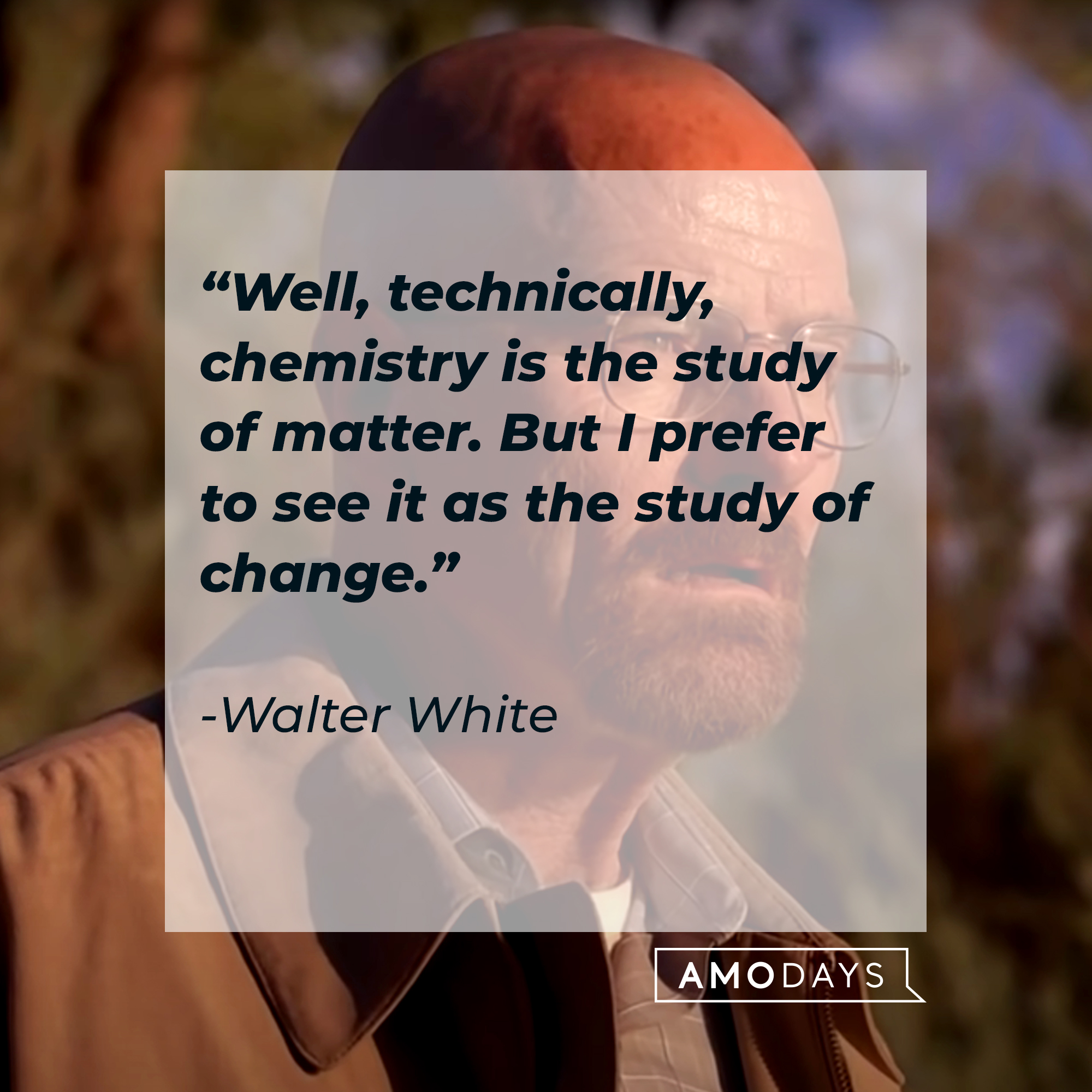 An Image of Walter White, with his quote: “Well, technically, chemistry is the study of matter. But I prefer to see it as the study of change.” | Source: Youtube.com/breakingbad