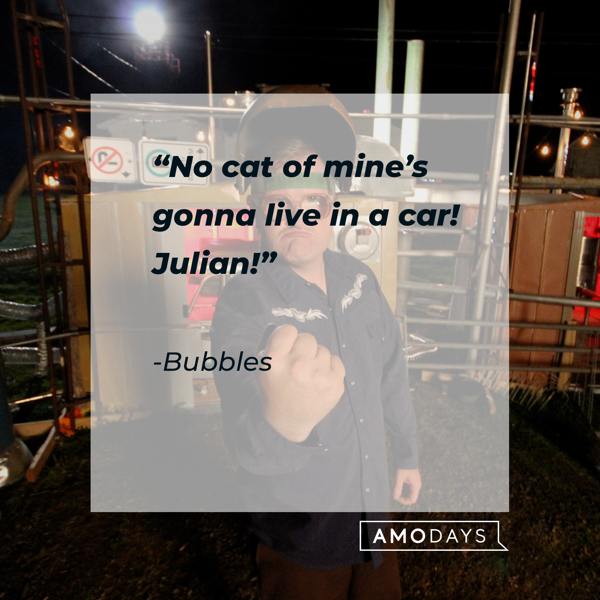 Bubbles's quote: “No cat of mine’s gonna live in a car! Julian!” | Source: facebook.com/trailerparkboys