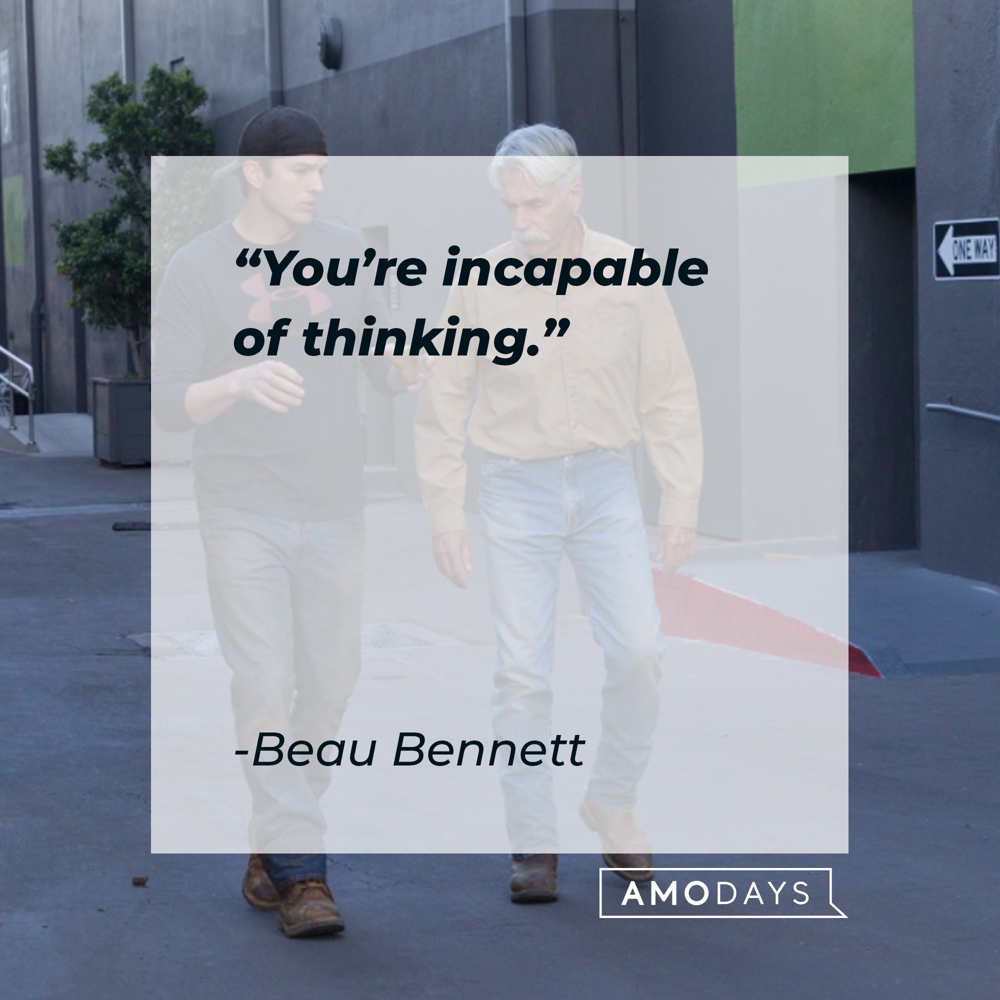 Beau Bennett and one of his sons, with his quote:“You’re incapable of thinking.” | Source: facebook.com/TheRanchNetflix