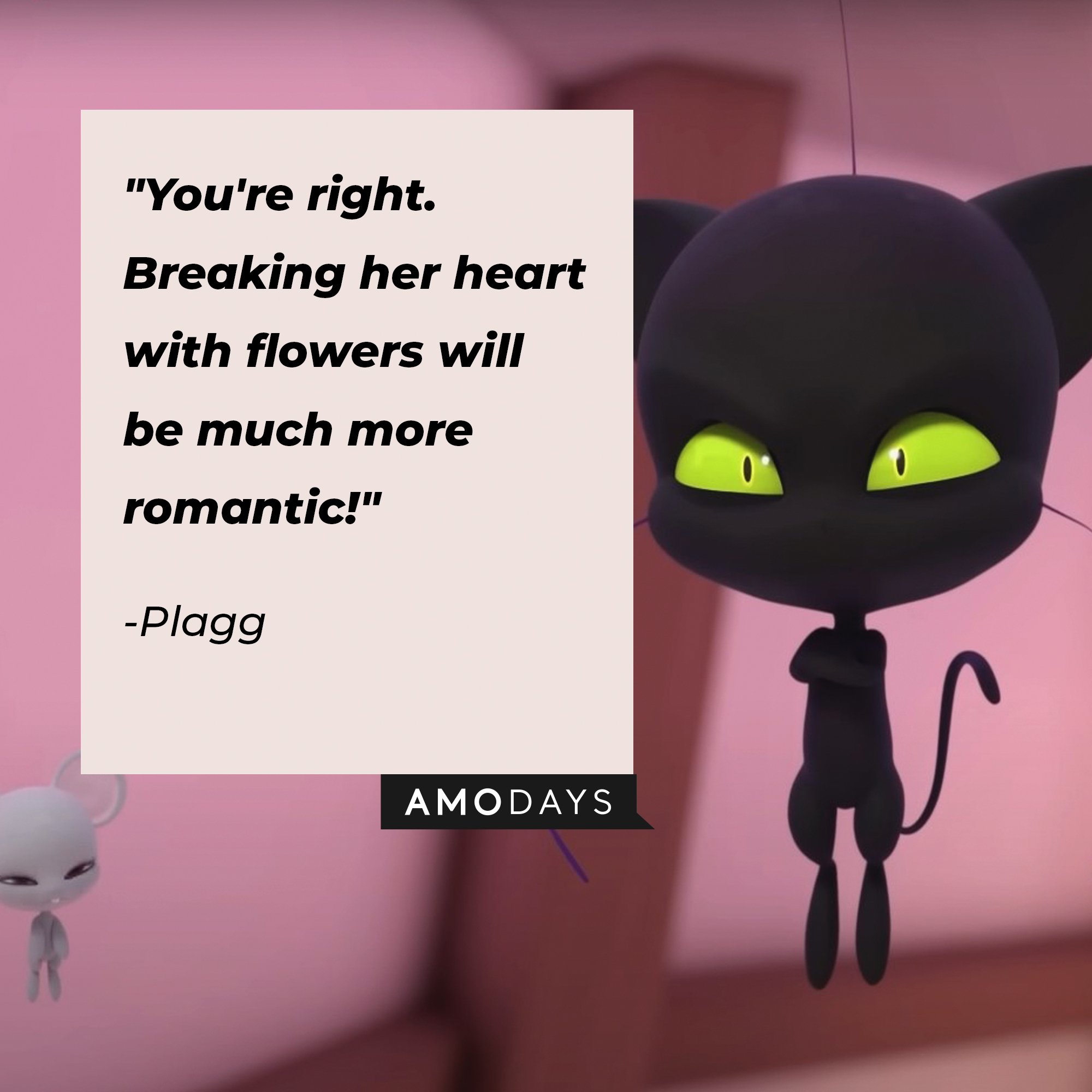 Plagg’s quote: "You're right. Breaking her heart with flowers will be much more romantic!" | Image: AmoDays