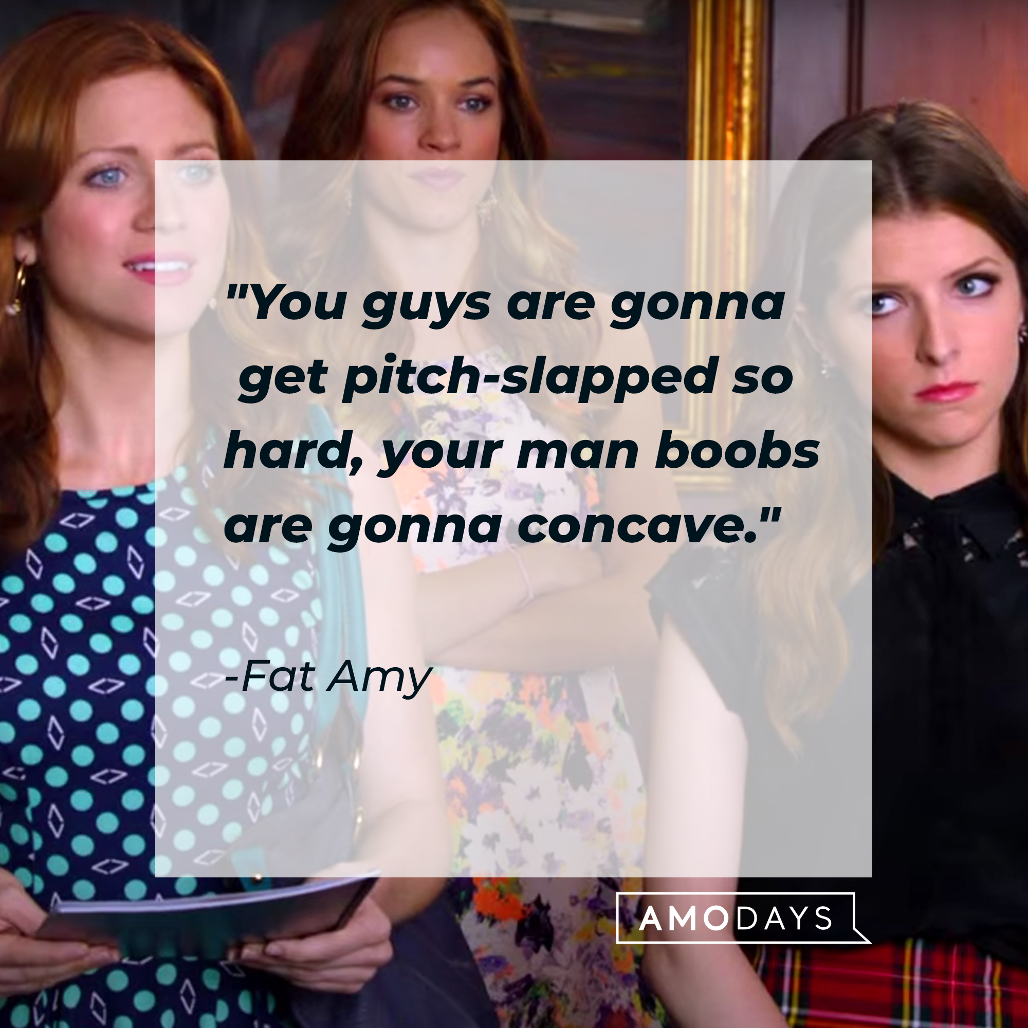 The Fat Amy quote, "You guys are gonna get pitch-slapped so hard, your man boobs are gonna concave." | Source: youtube.com/PitchPerfect