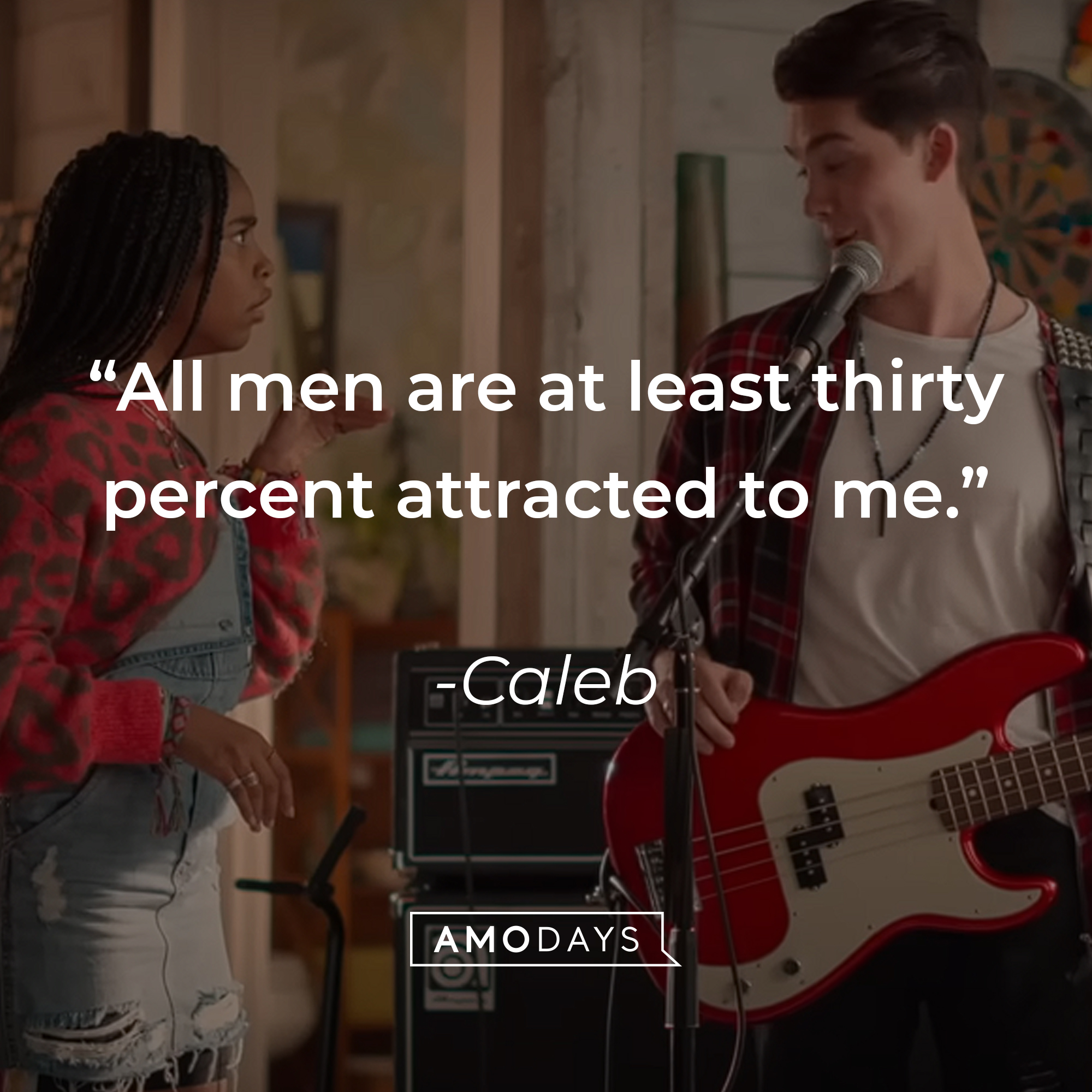An image of Julie with Reggie with Caleb’s quote: “All men are at least thirty percent attracted to me.” | Source: youtube.com/netflixafterschool