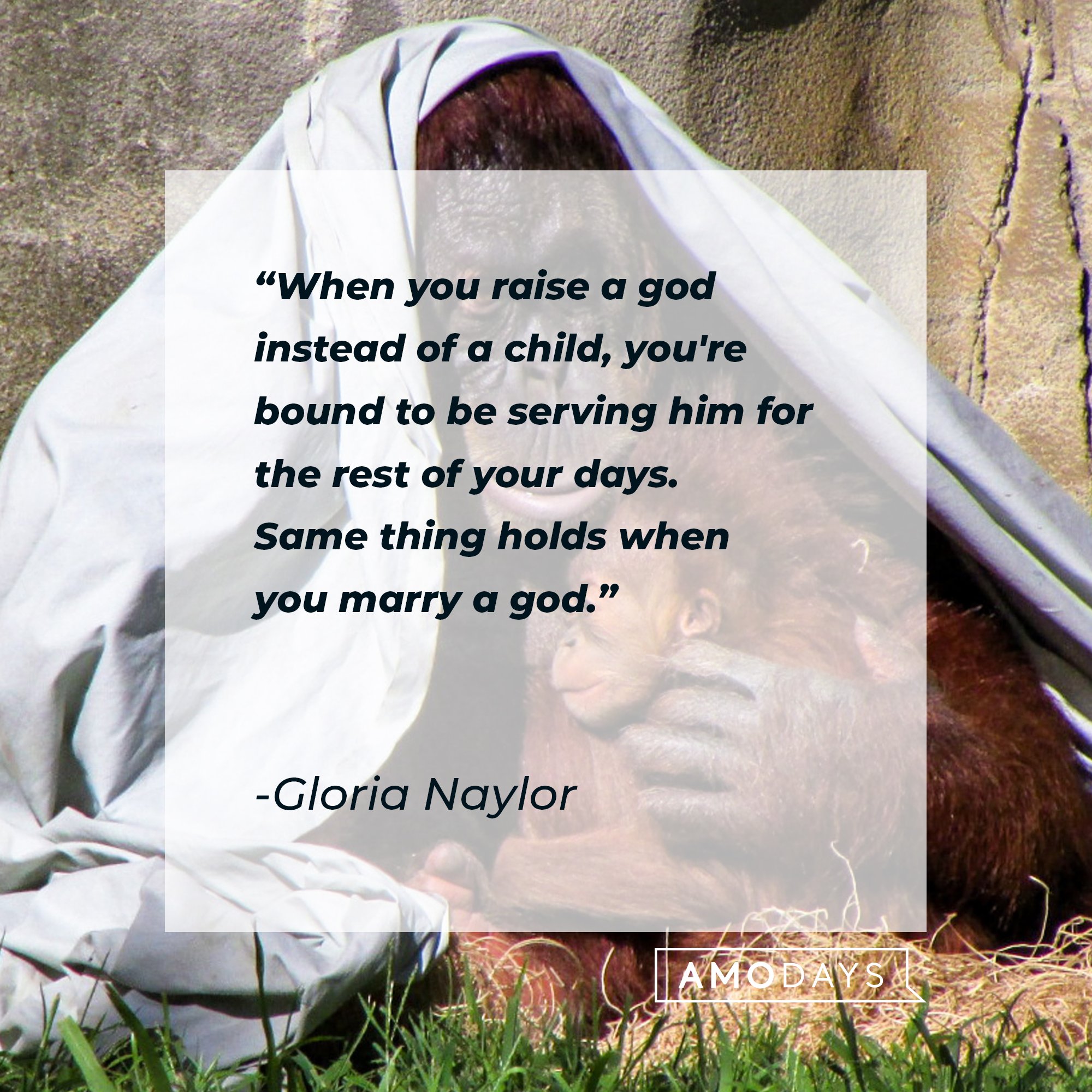 Gloria Naylor's quote: "When you raise a god instead of a child, you're bound to be serving him for the rest of your days. Same thing holds when you marry a god." | Image: AmoDays