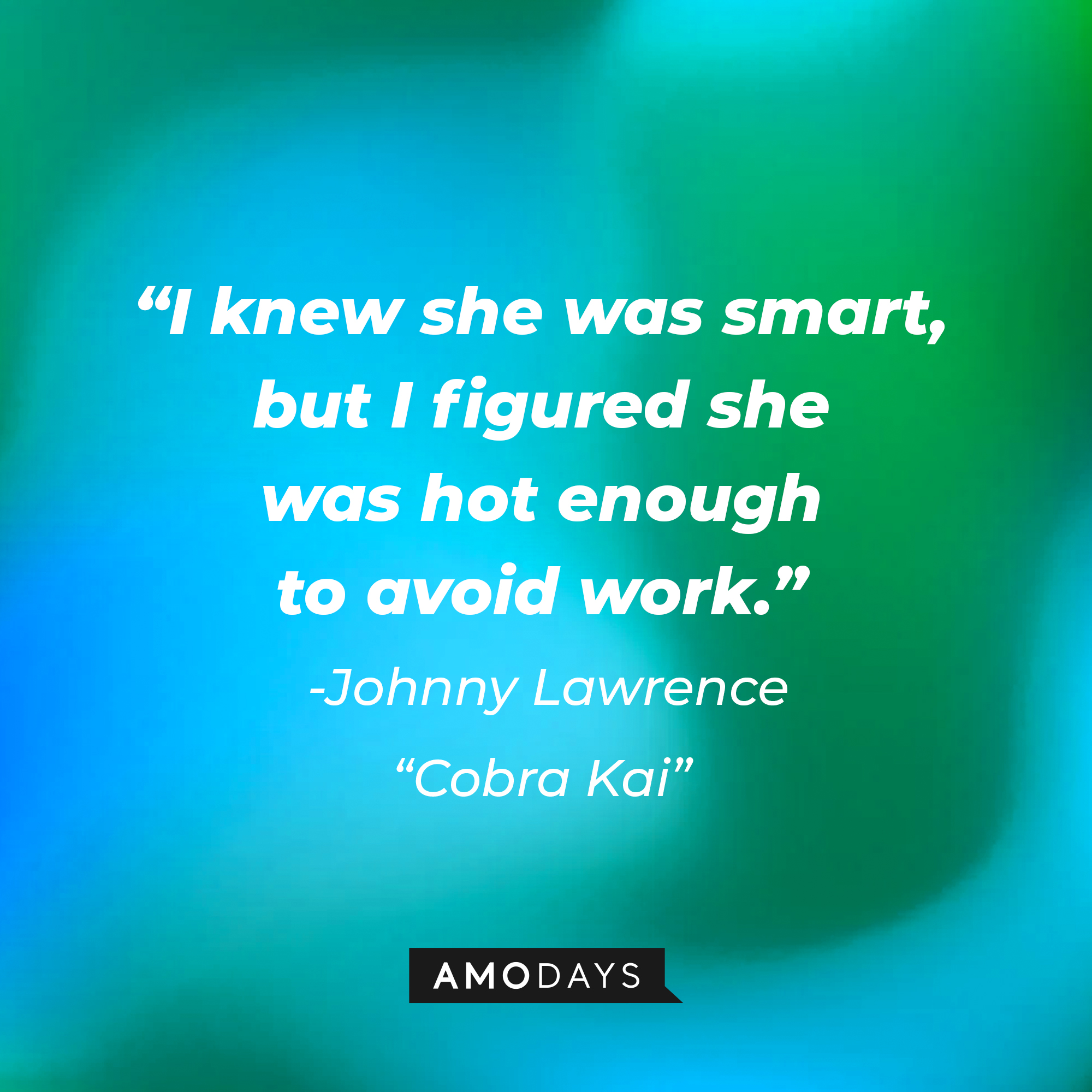 Johnny Lawrence's quote from "Cobra Kai:" “I knew she was smart, but I figured she was hot enough to avoid work.” | Source: AmoDays