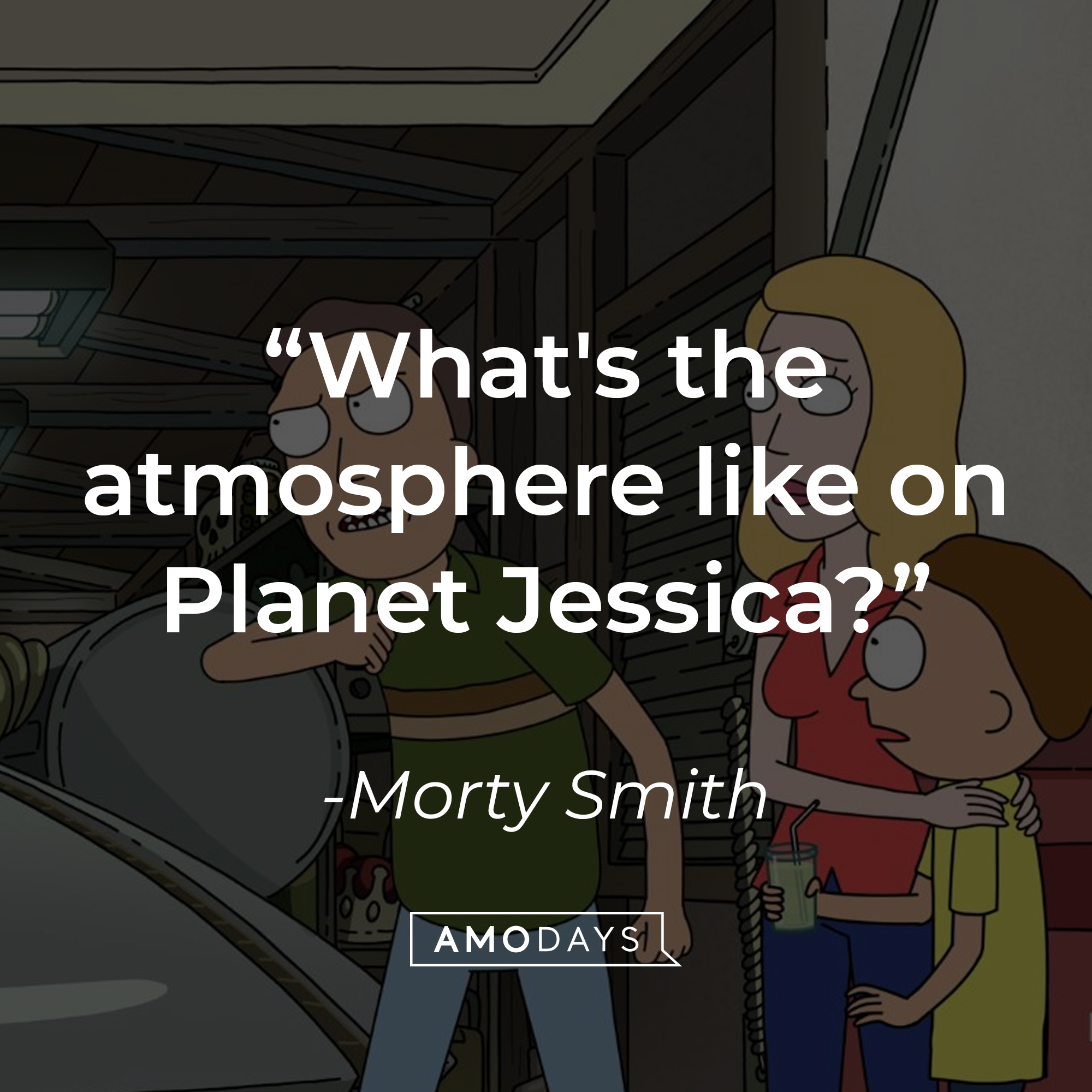 Beth, Morty, and Jerry Smith, with Morty’s quotes: "What's the atmosphere like on planet Jessica?" | Source: Facebook.com/RickandMorty