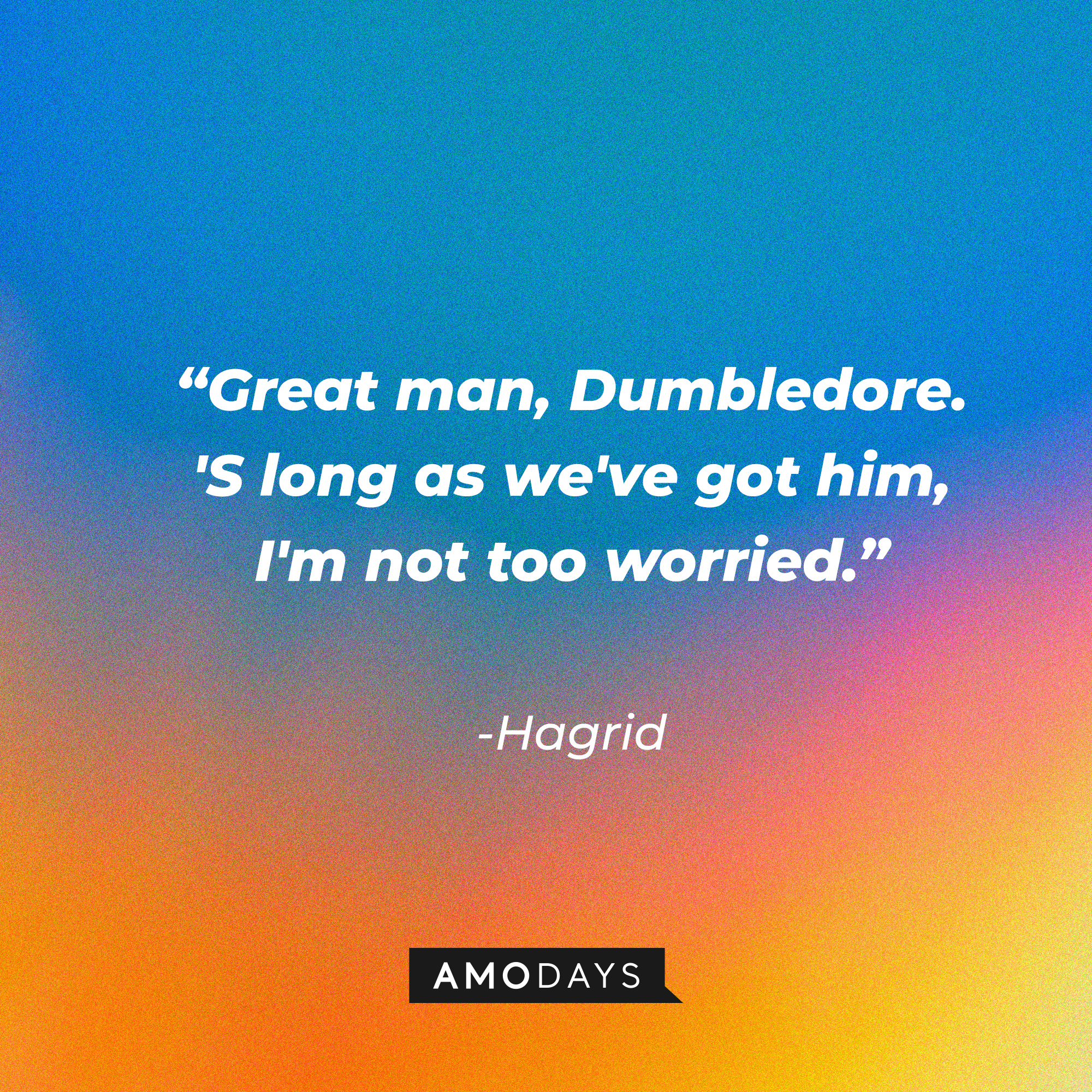 Hagrid's quote: "Great man, Dumbledore. 'S long as we've got him, I'm not too worried." | Source: AmoDays
