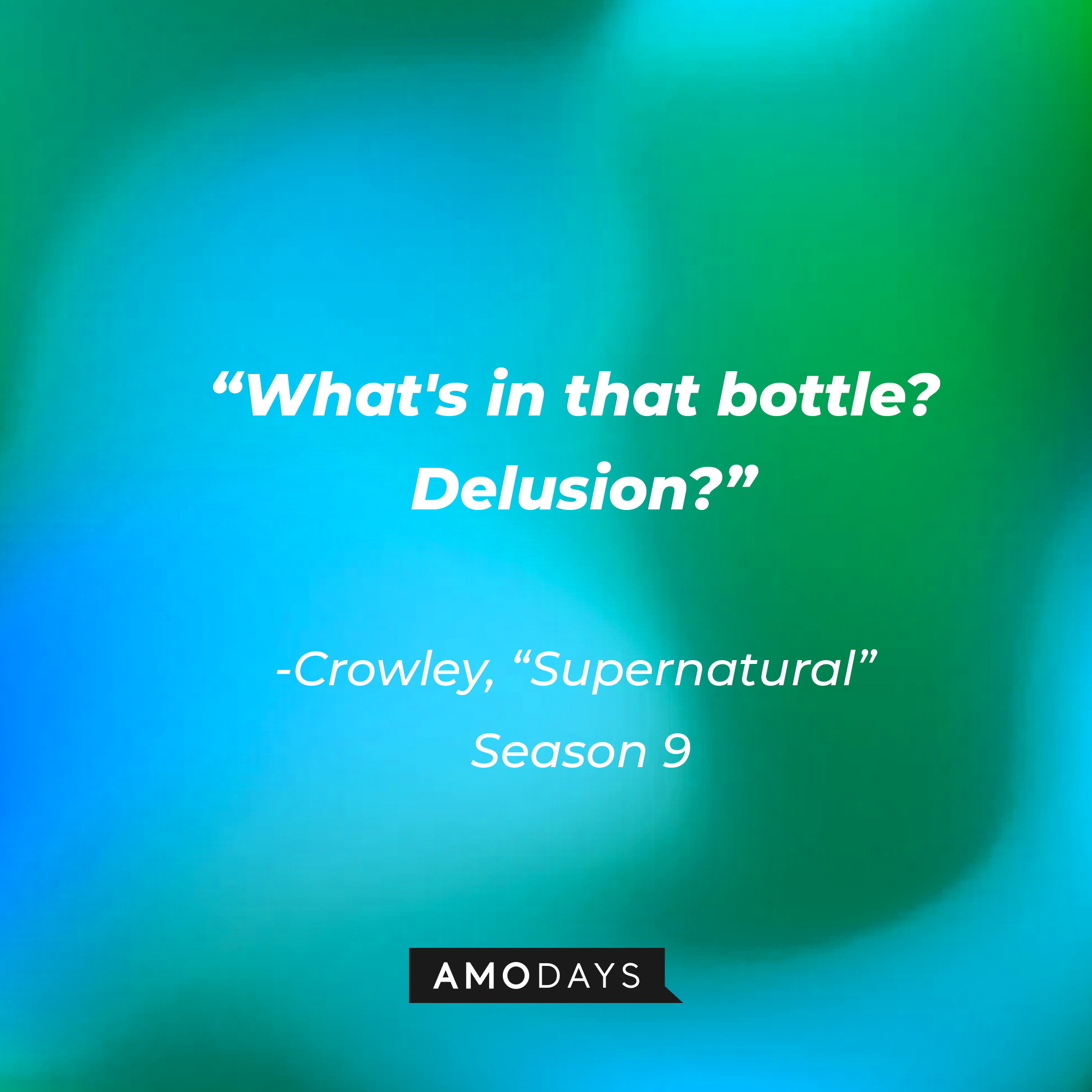 A quote from Crowley in the "Supernatural" season 9: "What's in that bottle? Delusion?" | Source: AmoDays