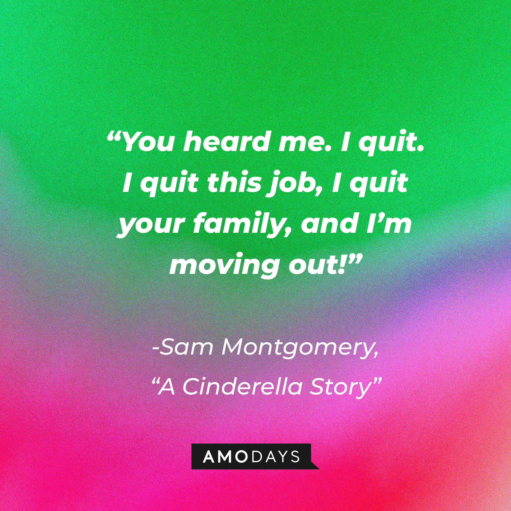 Sam Montgomery's quote from "A Cinderella Story:" “You heard me. I quit. I quit this job, I quit your family, and I’m moving out!” | Source: Youtube.com/warnerbrosentertainment
