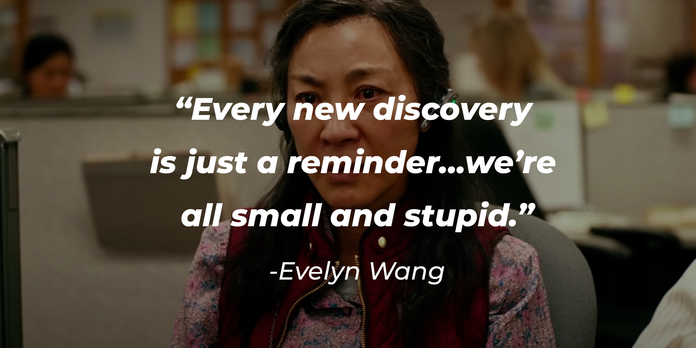 Evelyn Wang with her quote: “Every new discovery is just a reminder…we’re all small and stupid.” | Source: youtube.com/A24