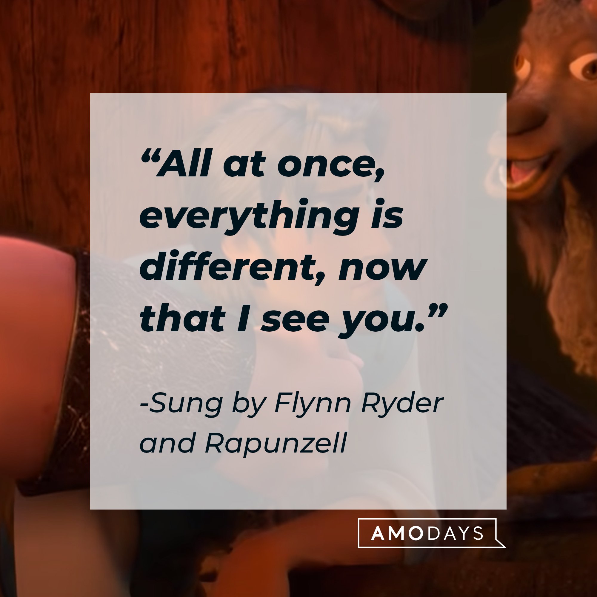 Flynn Ryder and Rapunzel's quote: "All at once, everything is different, now that I see you." | Image: AmoDays