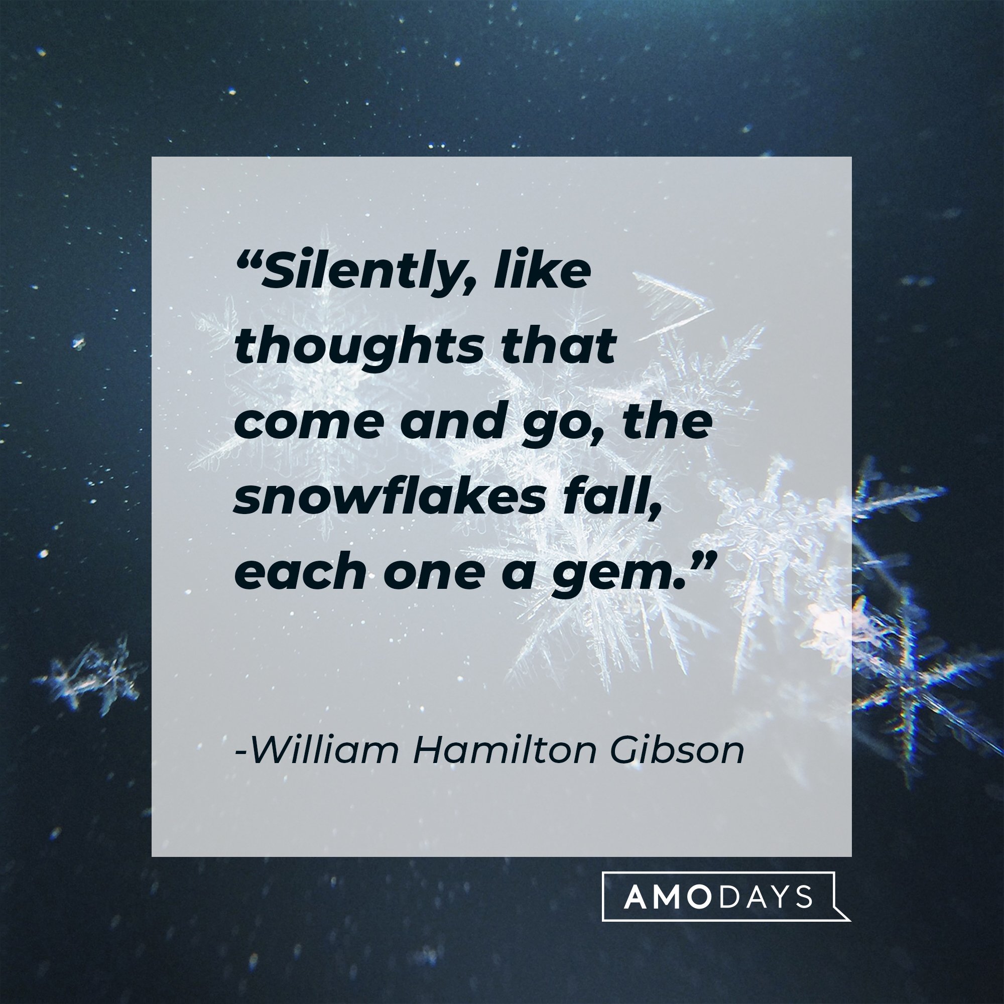  William Hamilton Gibson's quote: "Silently, like thoughts that come and go, the snowflakes fall, each one a gem." | Image: AmoDays
