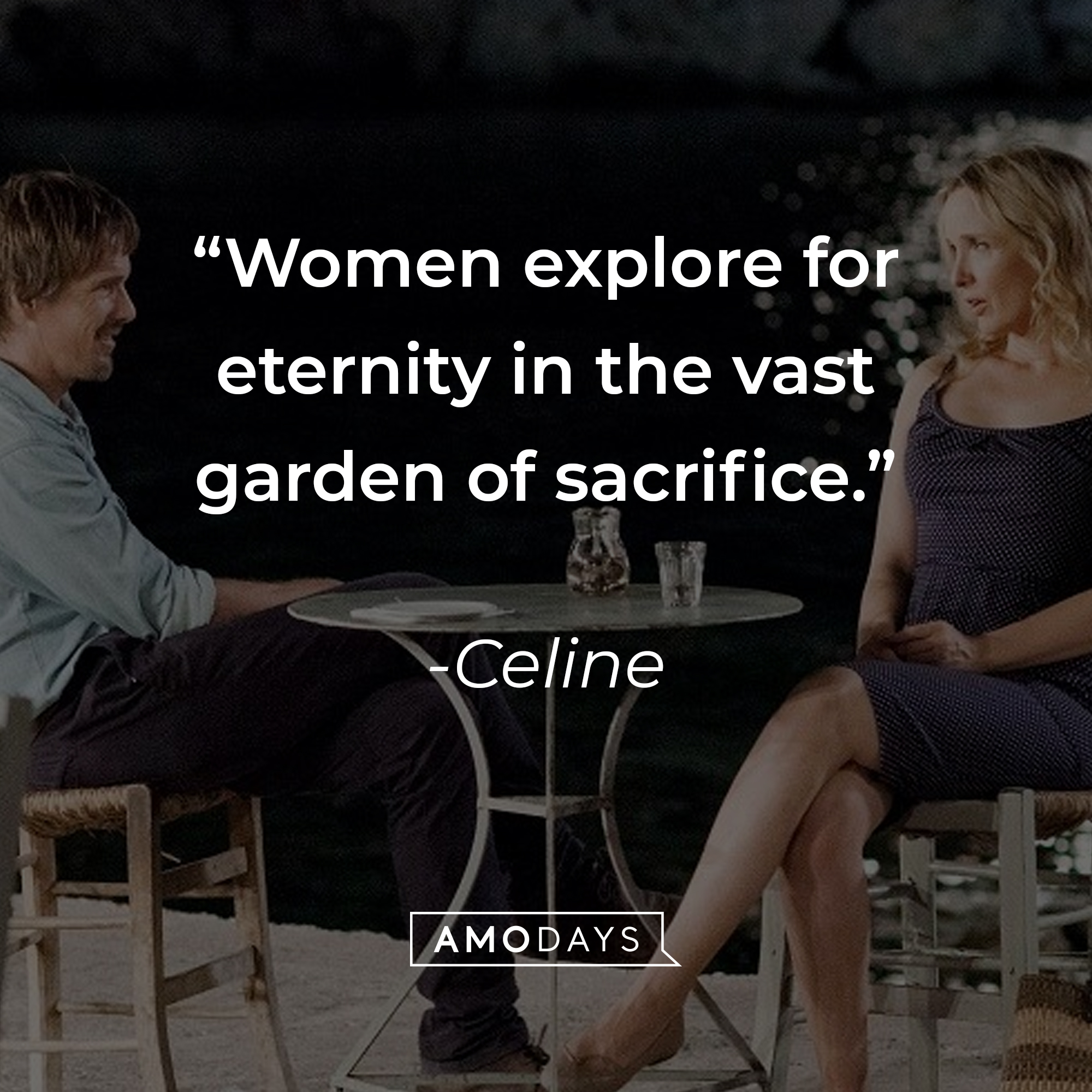 Jesse and Celine, with Celine’s quote: “Women explore for eternity in the vast garden of sacrifice.” │Source: facebook.com/BeforeMidnightFilm