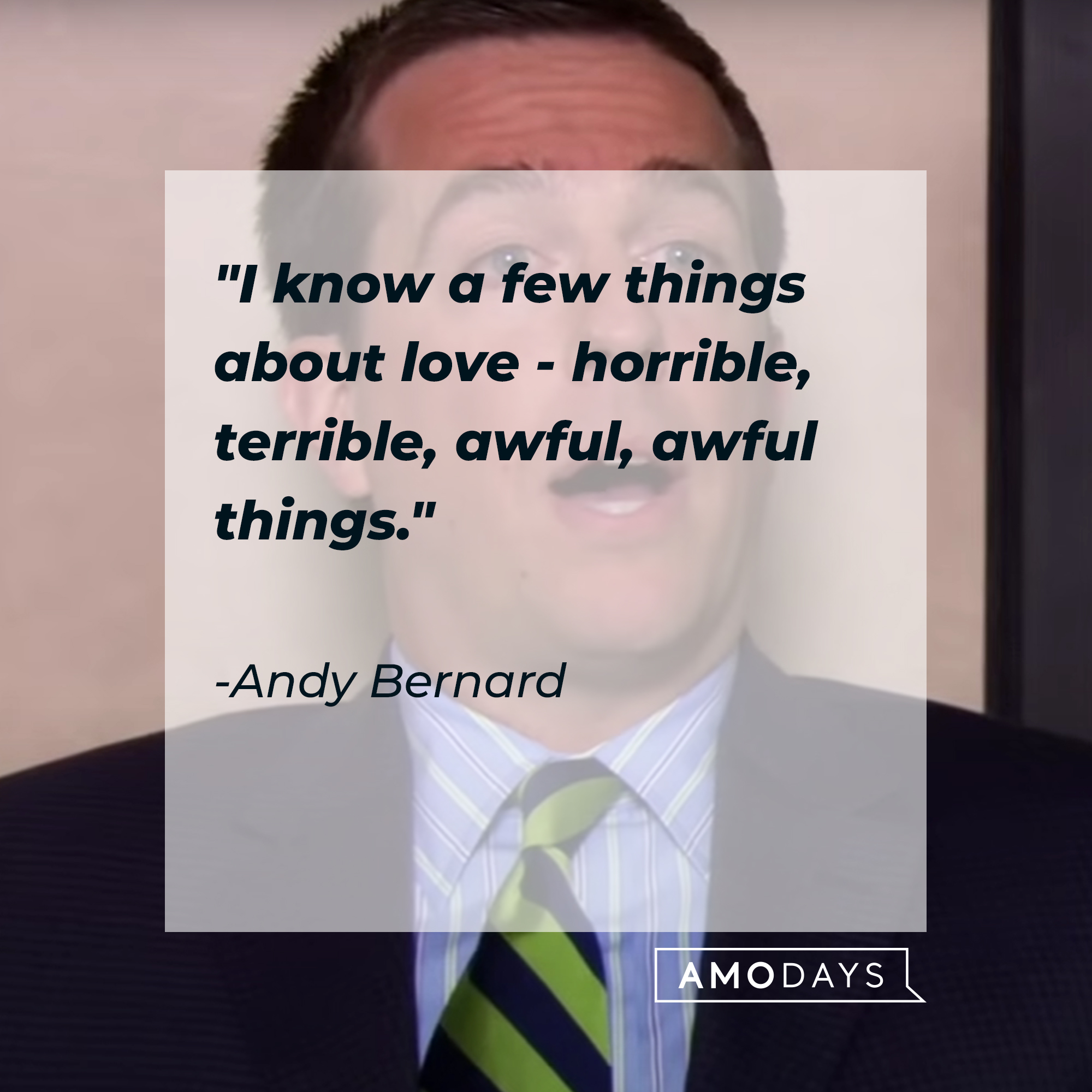 Andy Bernard's quote: "I know a few things about love—horrible, terrible, awful, awful things." | Source: YouTube/TheOffice